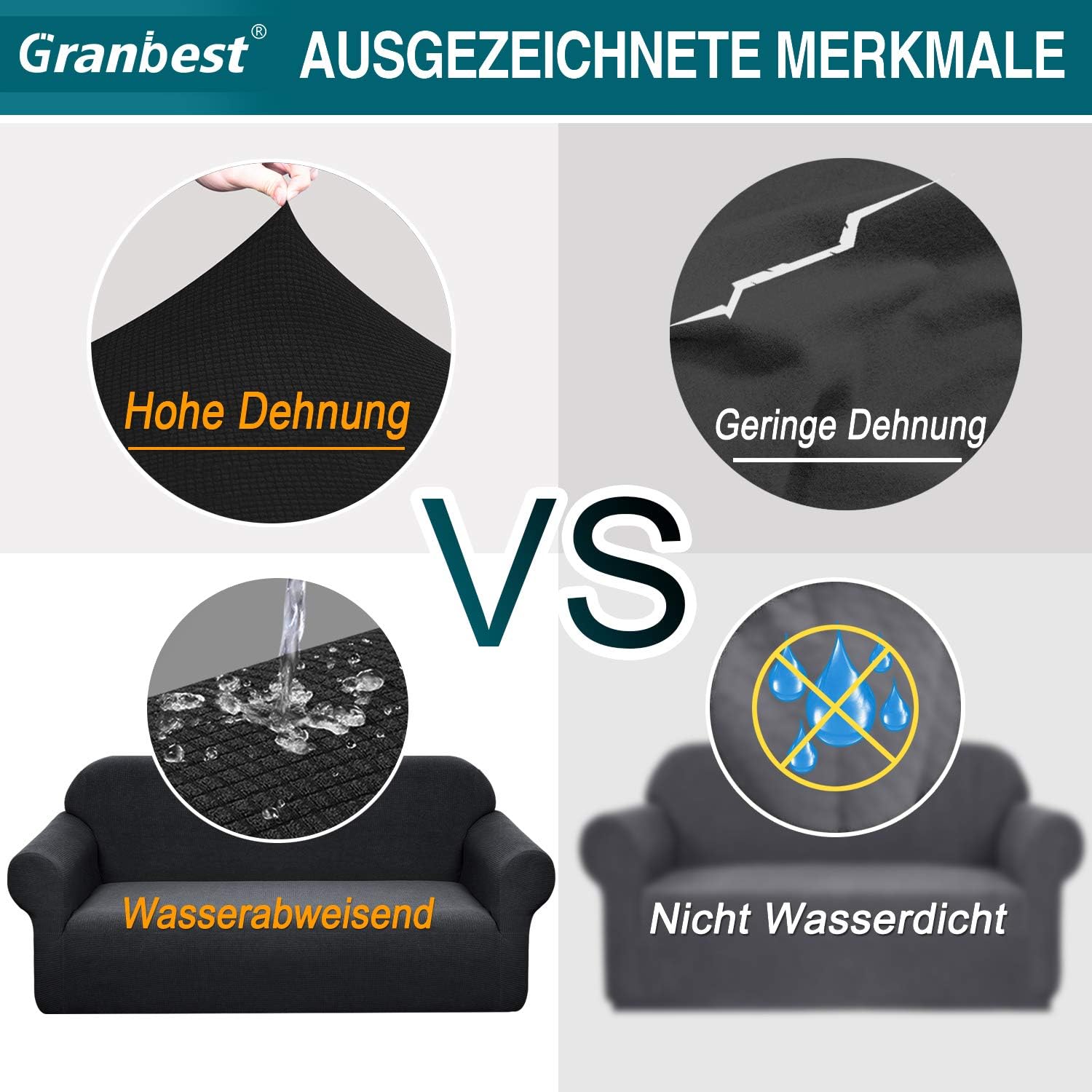 Granbest - housse canapé stretch 1 place - spandex imperméable, mousse antidérapante, coloris noir