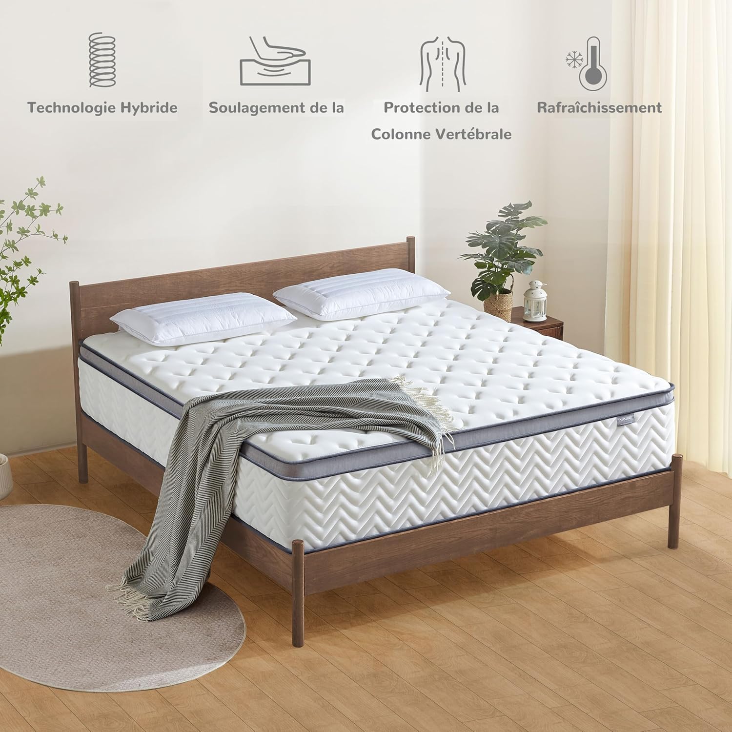 Matelas hybride 140x190 cm – ressorts, mémoire de forme, mi-ferme