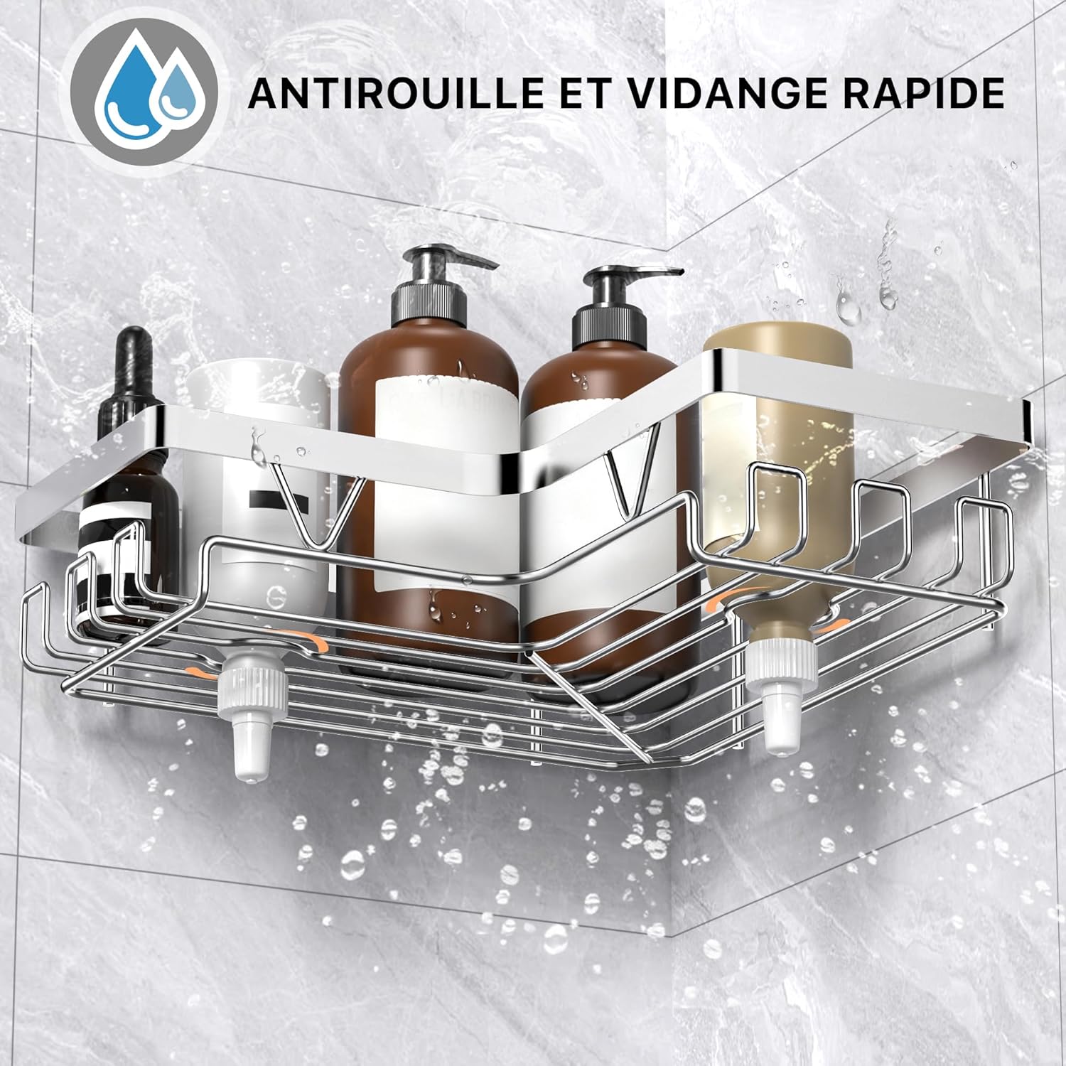 KEGII - étagère douche 3 niveaux - inox, angle, sans perçage, argent