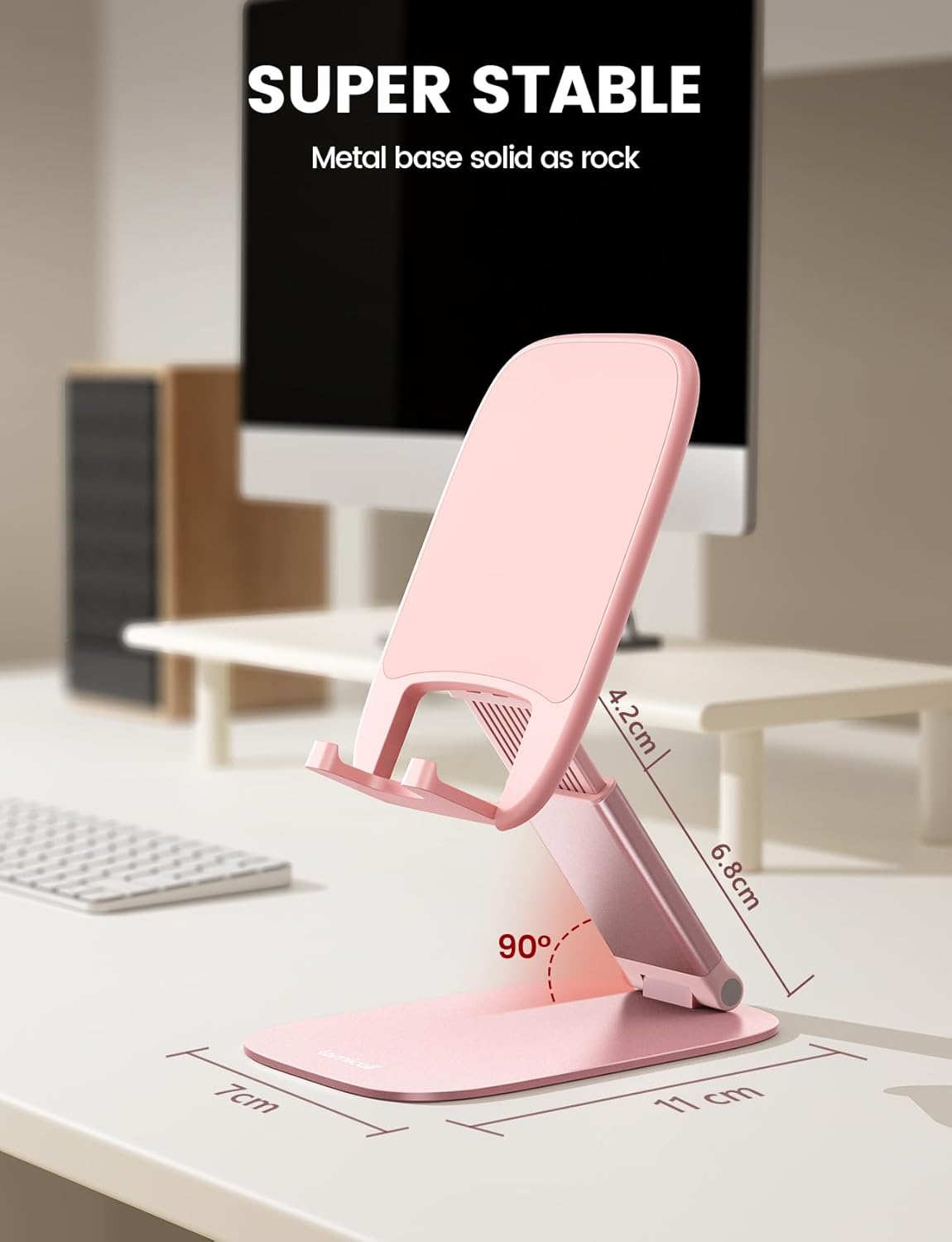 Lamicall - support téléphone pliable - 15mm - base métal, hauteur et angle réglables, compatible smartphones