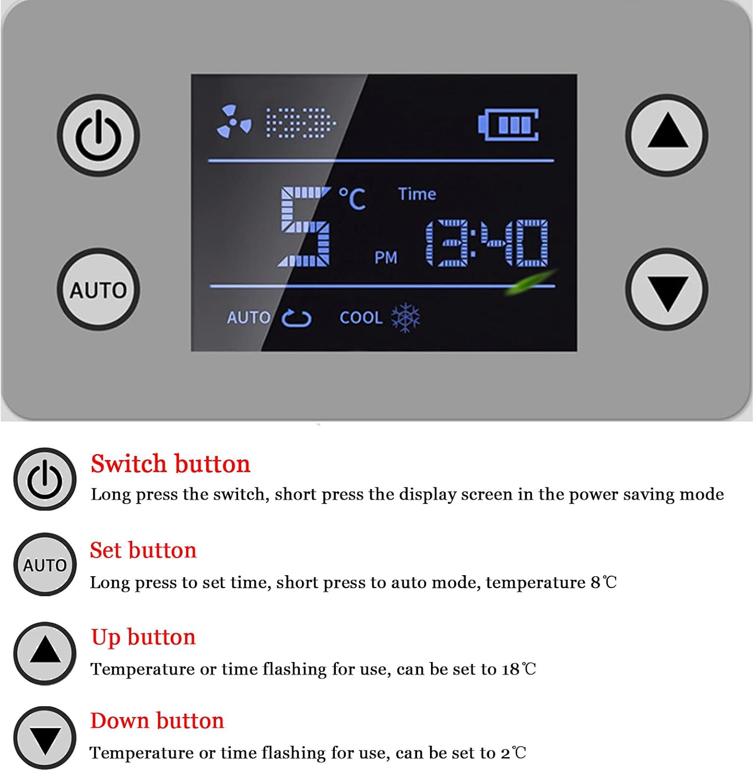 Mini réfrigérateur portable USB, écran LCD, 2-8°C, B-Dualbattery