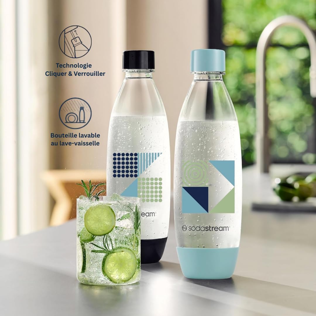 Sodastream - pack bouteilles 1L Snap & Lock - lot de 2 - sans BPA, lave-vaisselle