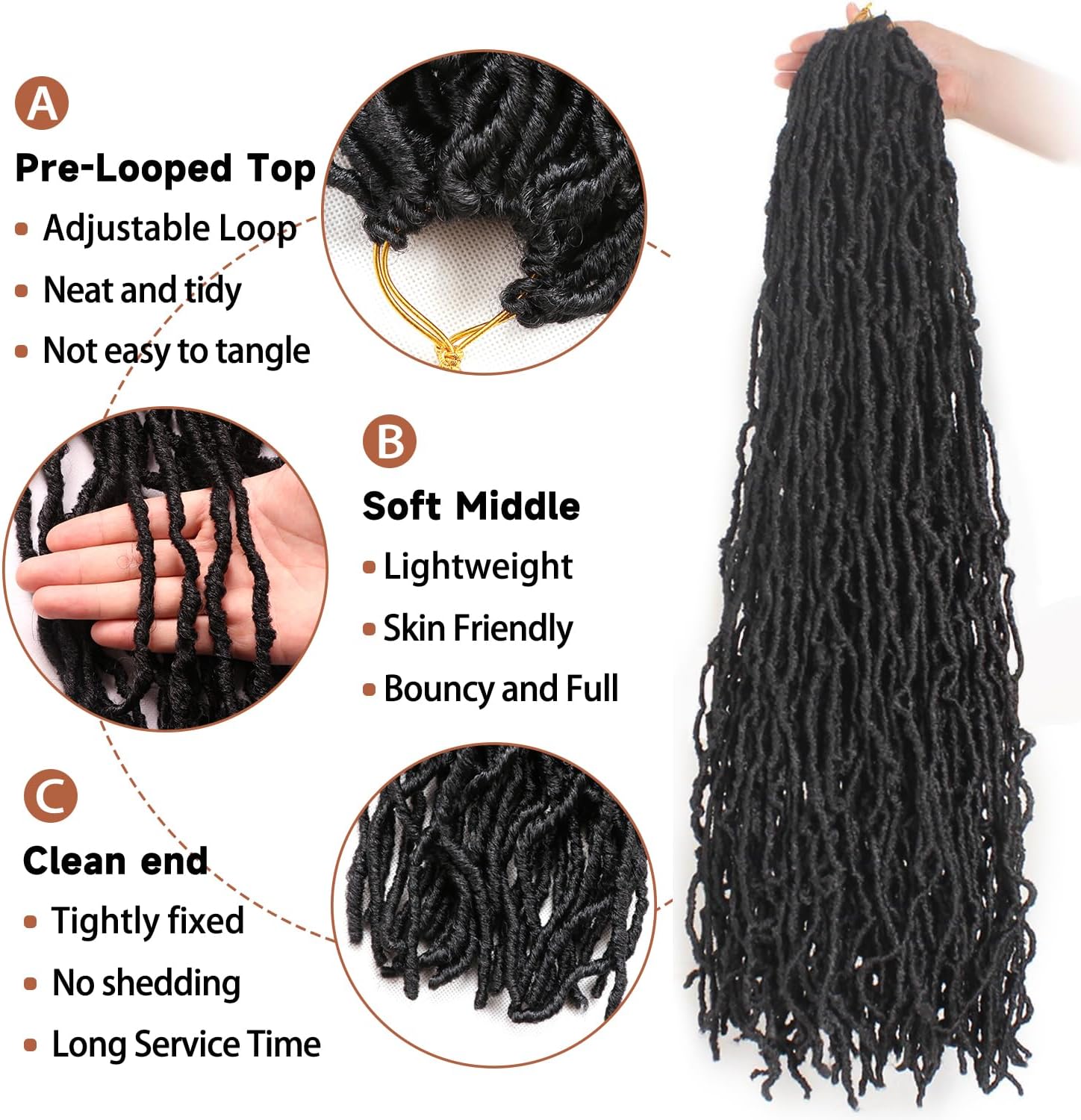 Faux Locks Crochet Braids - 91.5 cm - 8 packs, mèches bouclées pour tresses