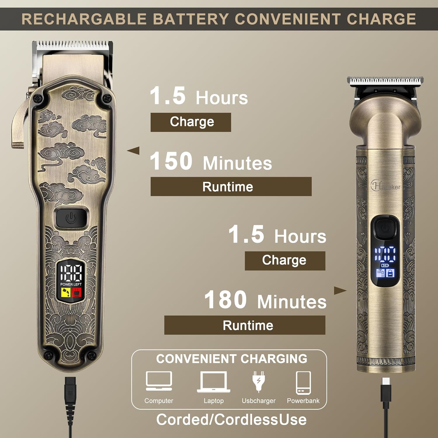 Hatteker - Set tondeuse pro, sans fil, lavable, multi-usages