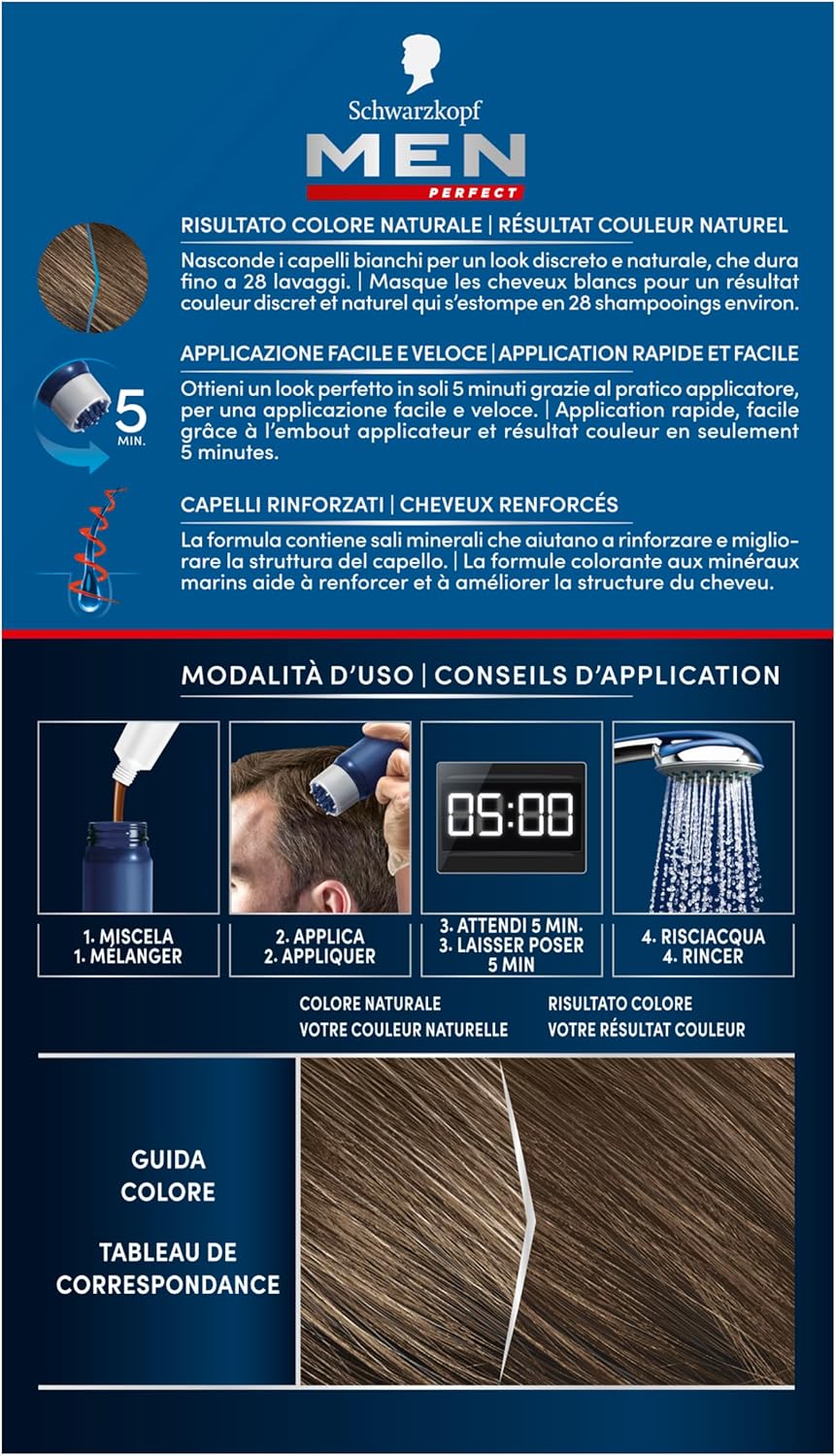 Schwarzkopf - Men Perfect - gel colorant rapide, naturel, sans ammoniaque - châtain clair 50