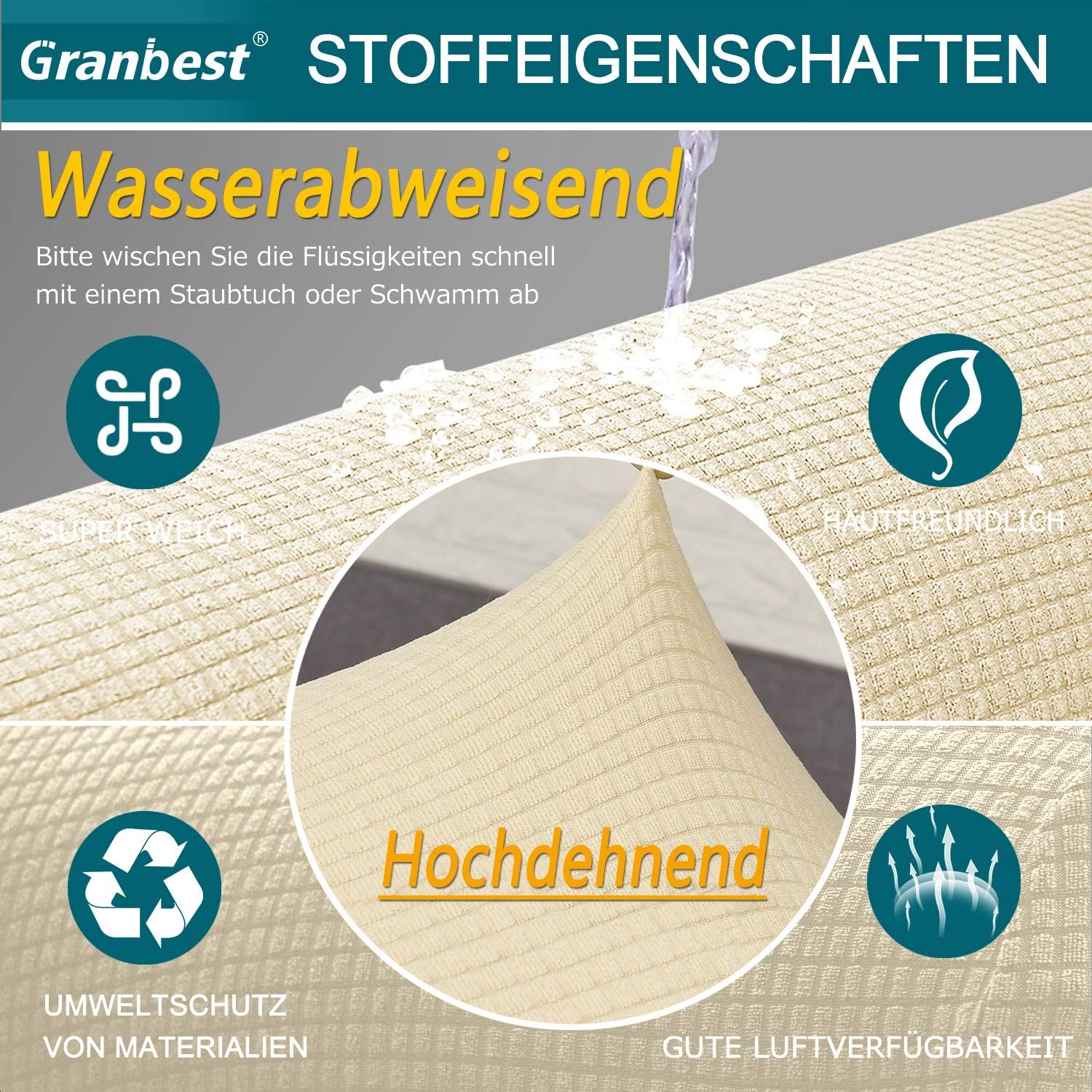 Granbest - housse canapé stretch jacquard 1 place - beige, imperméable, mousse antidérapante