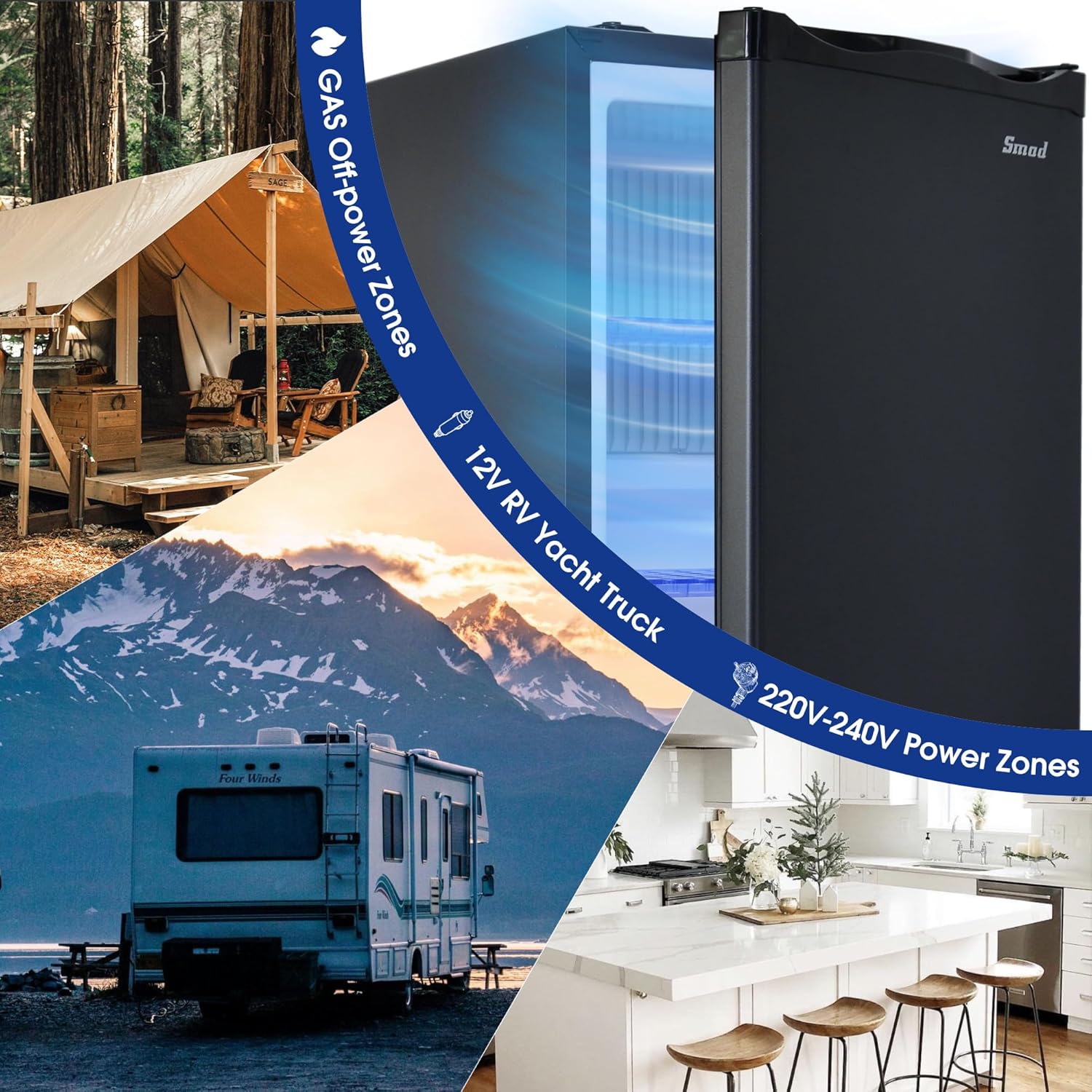 Smad - Frigo Gaz 40L - tri-mixte 12V/220V gaz, compact, noir