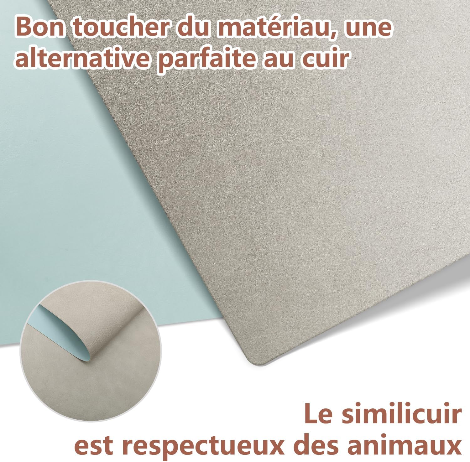 Set de table - lot de 4, cuir PU double face, 43x30cm, lavable, antidérapant