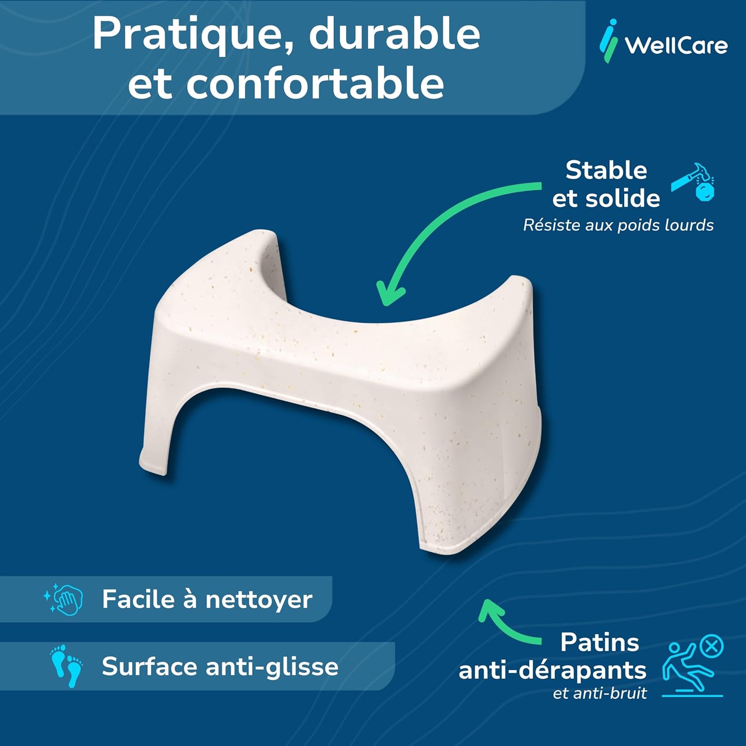 Tabouret de toilette - marche-pied adulte, plastique bois recyclé, fabrication française, beige