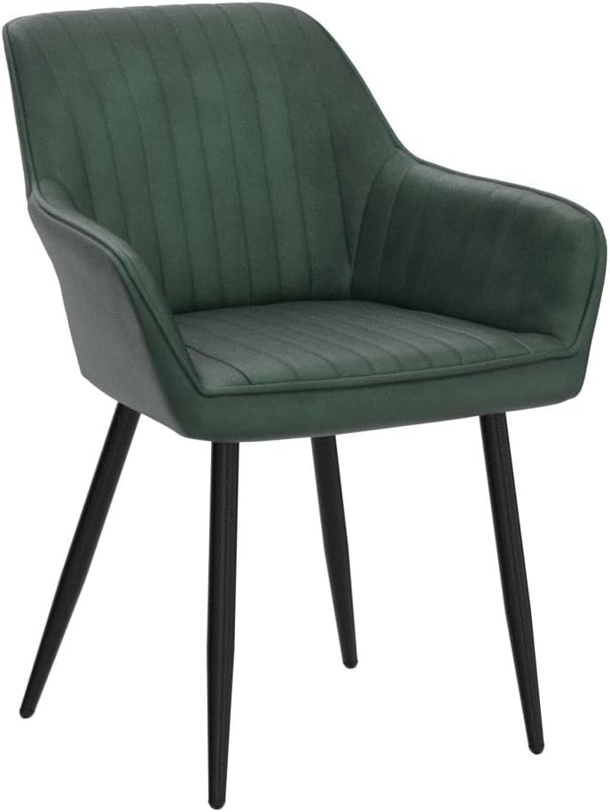 SONGMICS - Chaise salle à manger velours, lot de 4, accoudoirs, assise rembourrée, pieds métal, vert/noir, 120 kg - LDC0