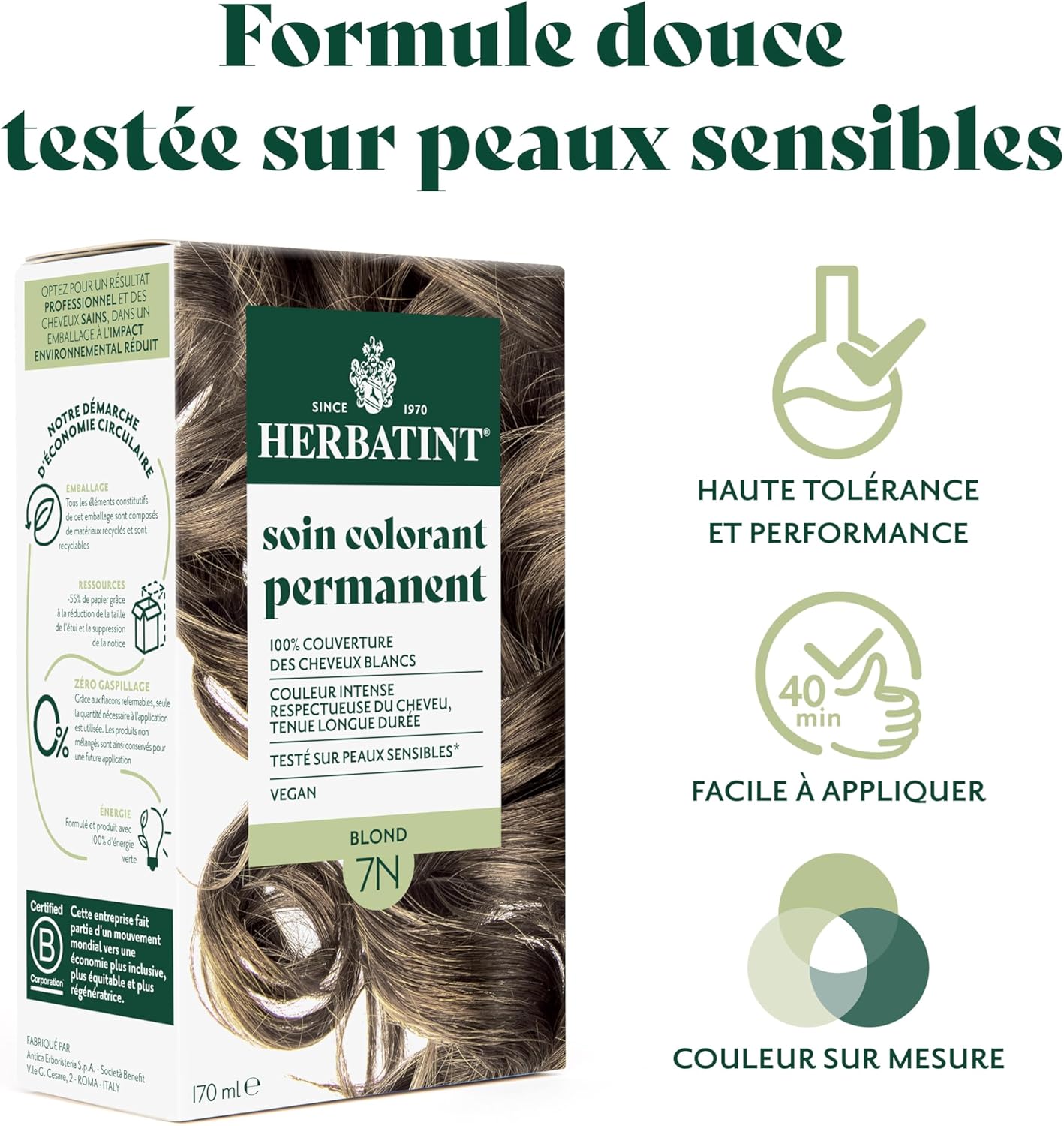 Herbatint - Blond 7N - 170ml - Permanent, sans ammoniaque, 8 extraits bio