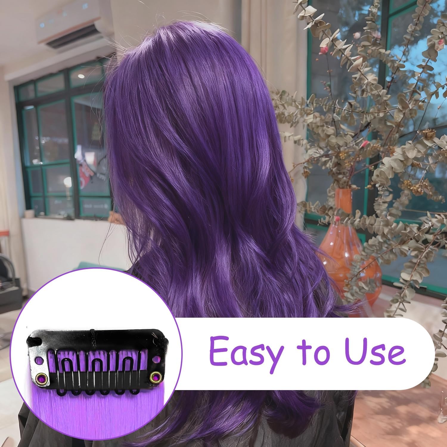 Extensions cheveux - 22 pouces - mèches clip colorées, raides, violet, lot de 10