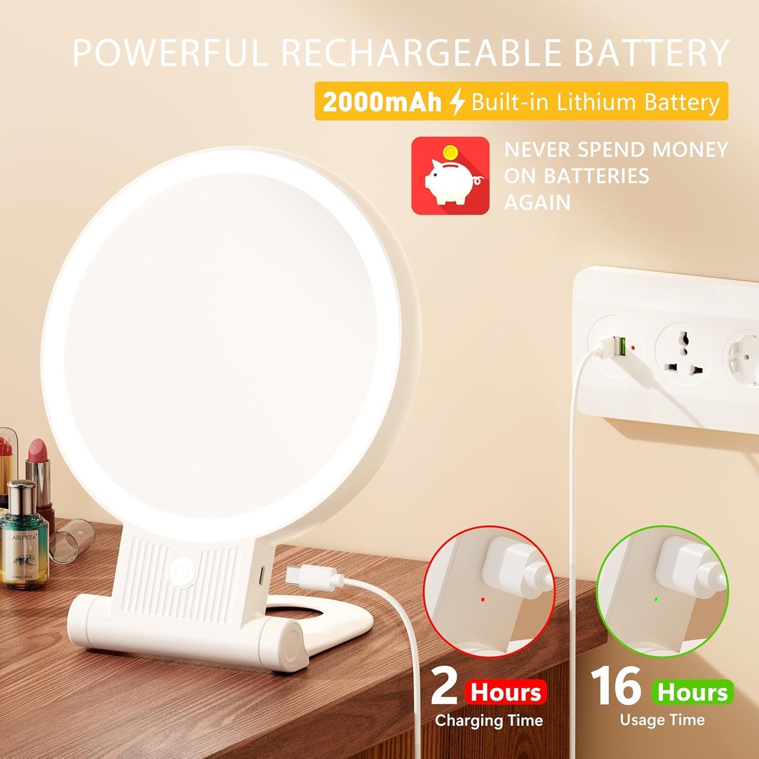 Auxmir - miroir lumineux double face, 30X/1X, LED rechargeable, compact