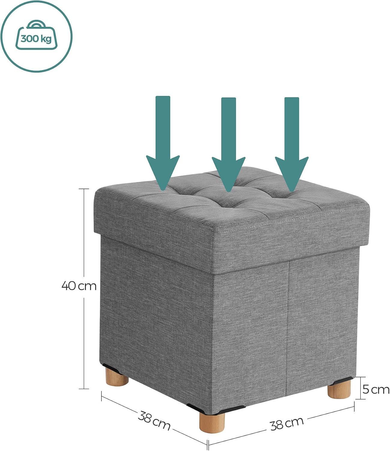 SONGMICS - pouf pliable 38x38x40 cm, rangement 300kg, LSF14GYX