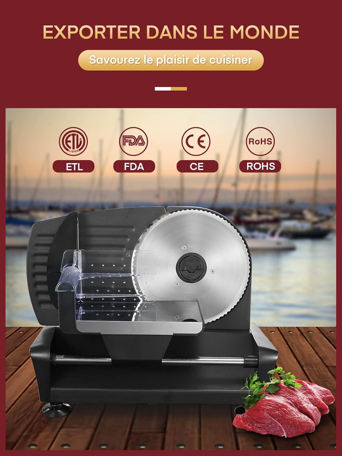 Trancheuse électrique - 200W, 19cm, 2 lames, épaisseur réglable