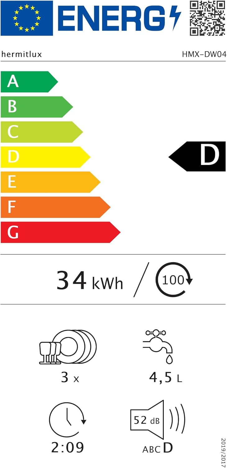 Hermitlux - Lave-vaisselle compact 5 couverts, 6 programmes, réservoir 5L, mode bébé 75°C
