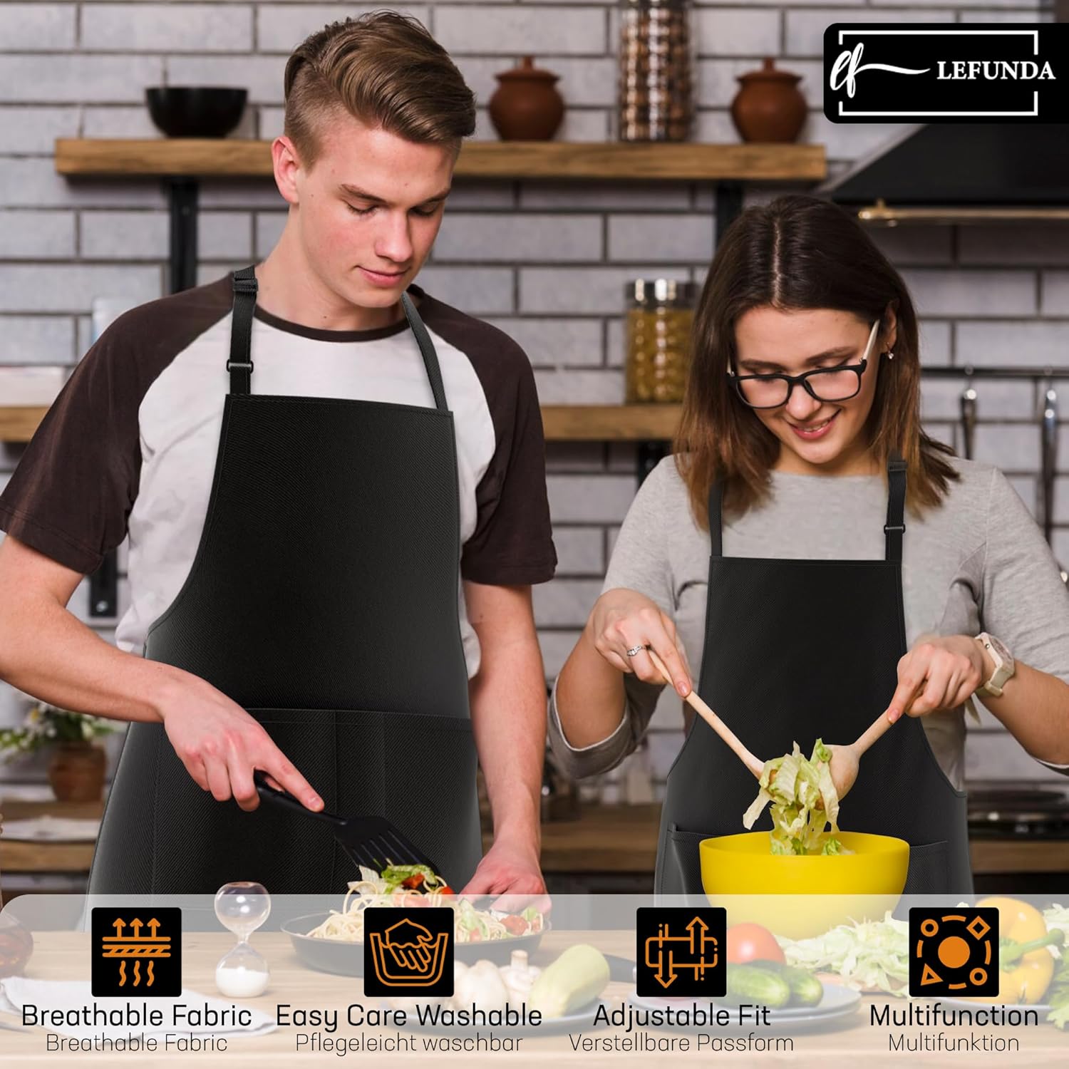 LEFUNDA - tablier cuisine 3 poches, étanche, réglable, longues lanières