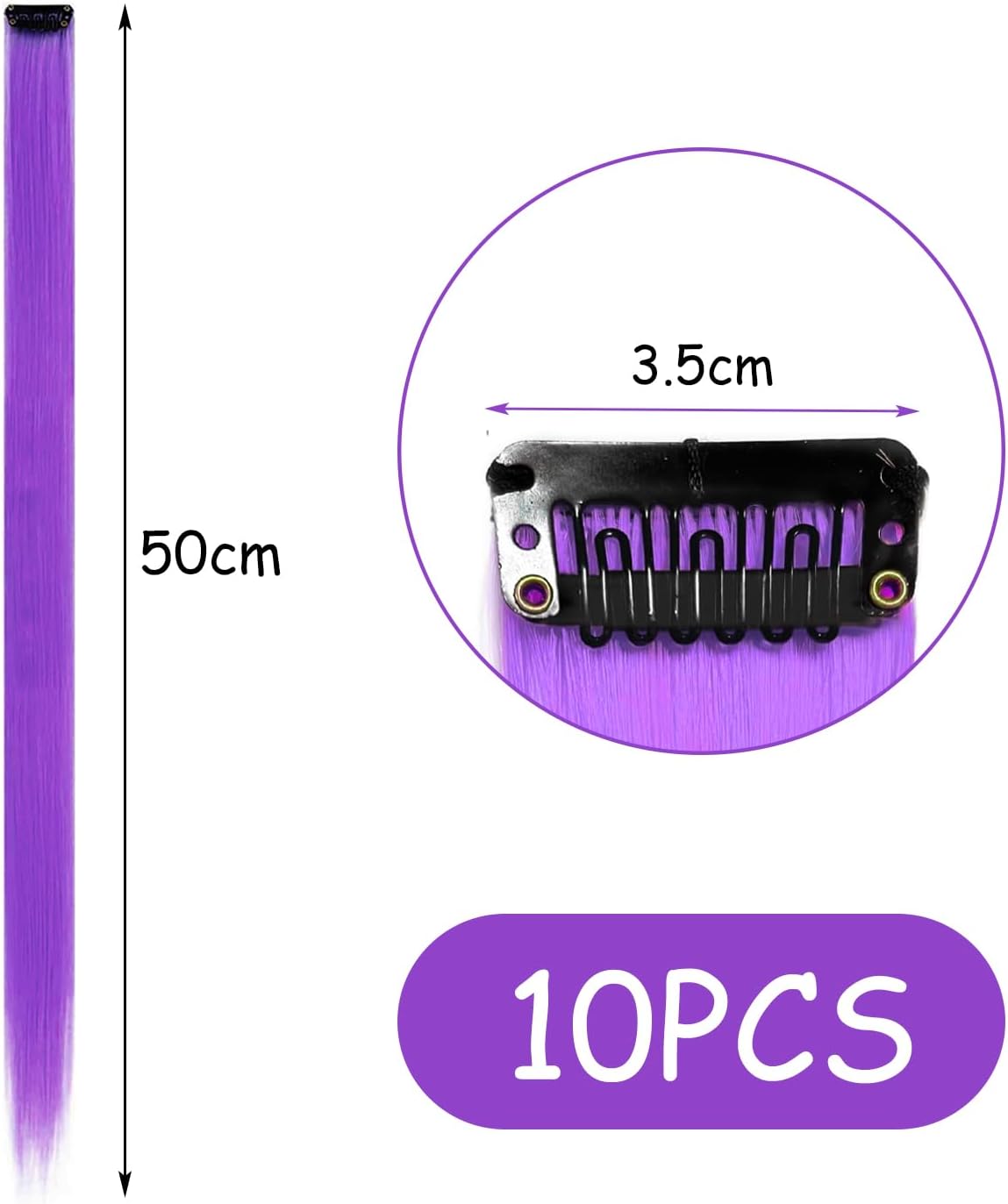 Extensions cheveux - 22 pouces - mèches clip colorées, raides, violet, lot de 10