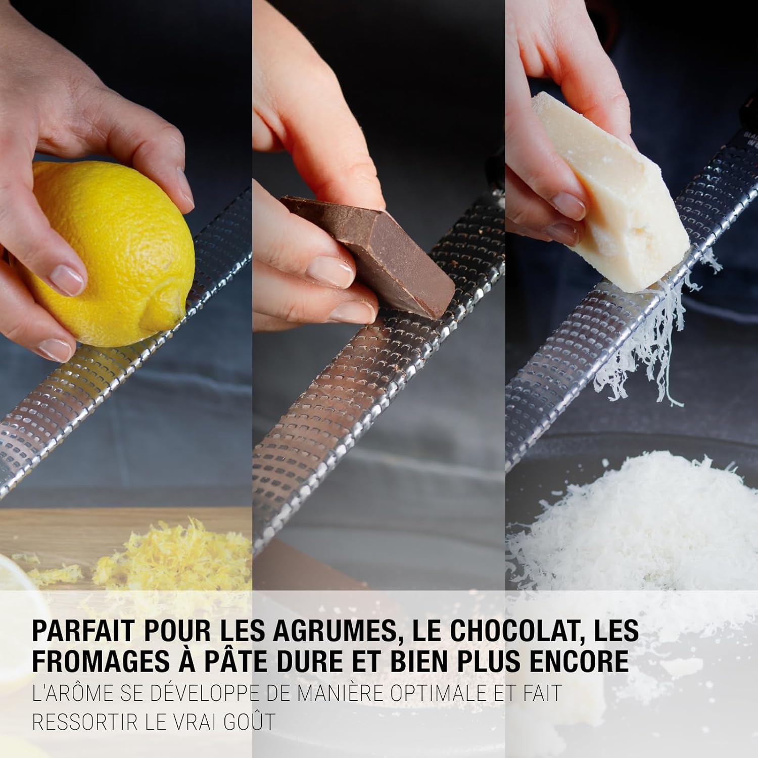 Microplane - Râpe à zesteur série fine - bleu denim - lame fine, usage agrumes, parmesan, gingembre, chocolat, noix de m