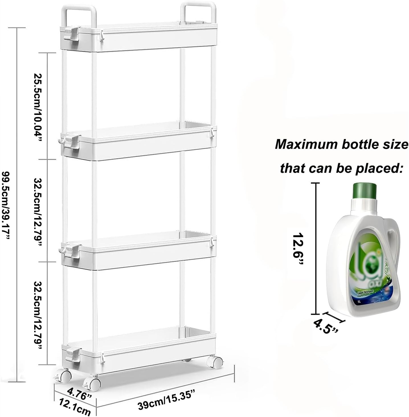 SOLEJAZZ - Chariot rangement 4 étagères plastique blanc compact - SOLEJAZZ