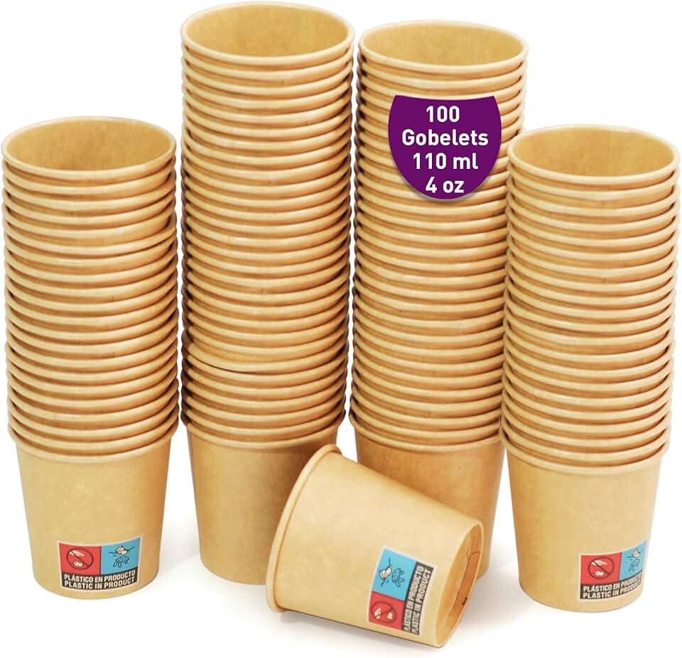 Gobelets en papier - 100 pièces - 120ml - kraft, jetables, chaud/froid