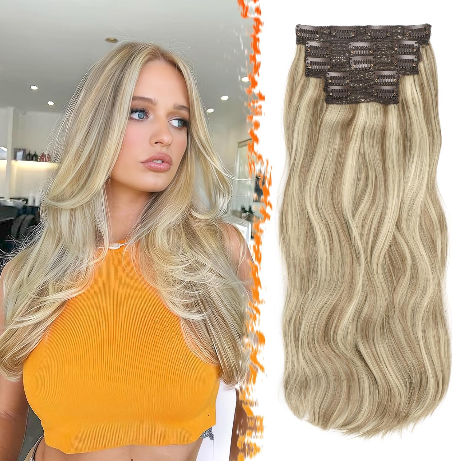 BARSDAR - Extensions à clips ondulées 50cm blond épais synthétique