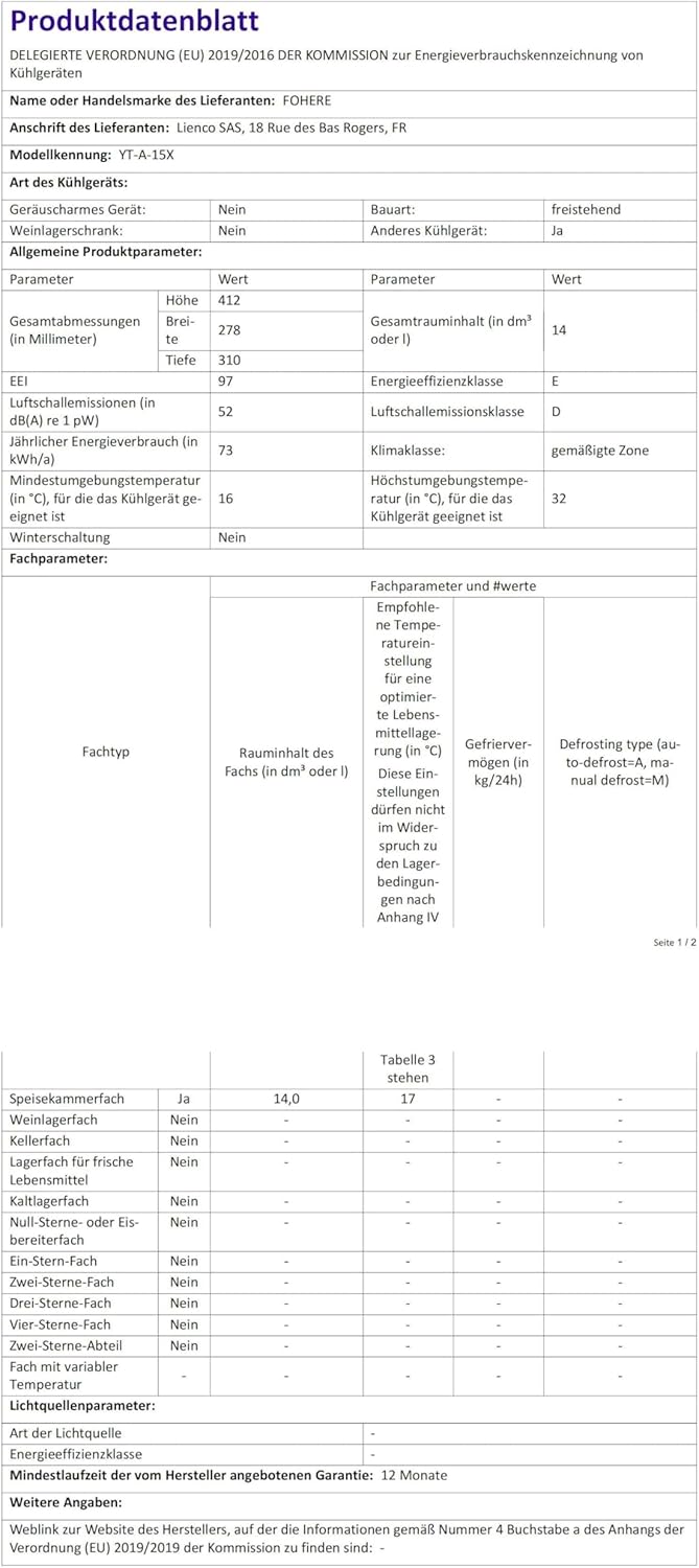 FOHERE - Mini Frigo 15L - compact, 240V/12V, chaud/froid, silencieux