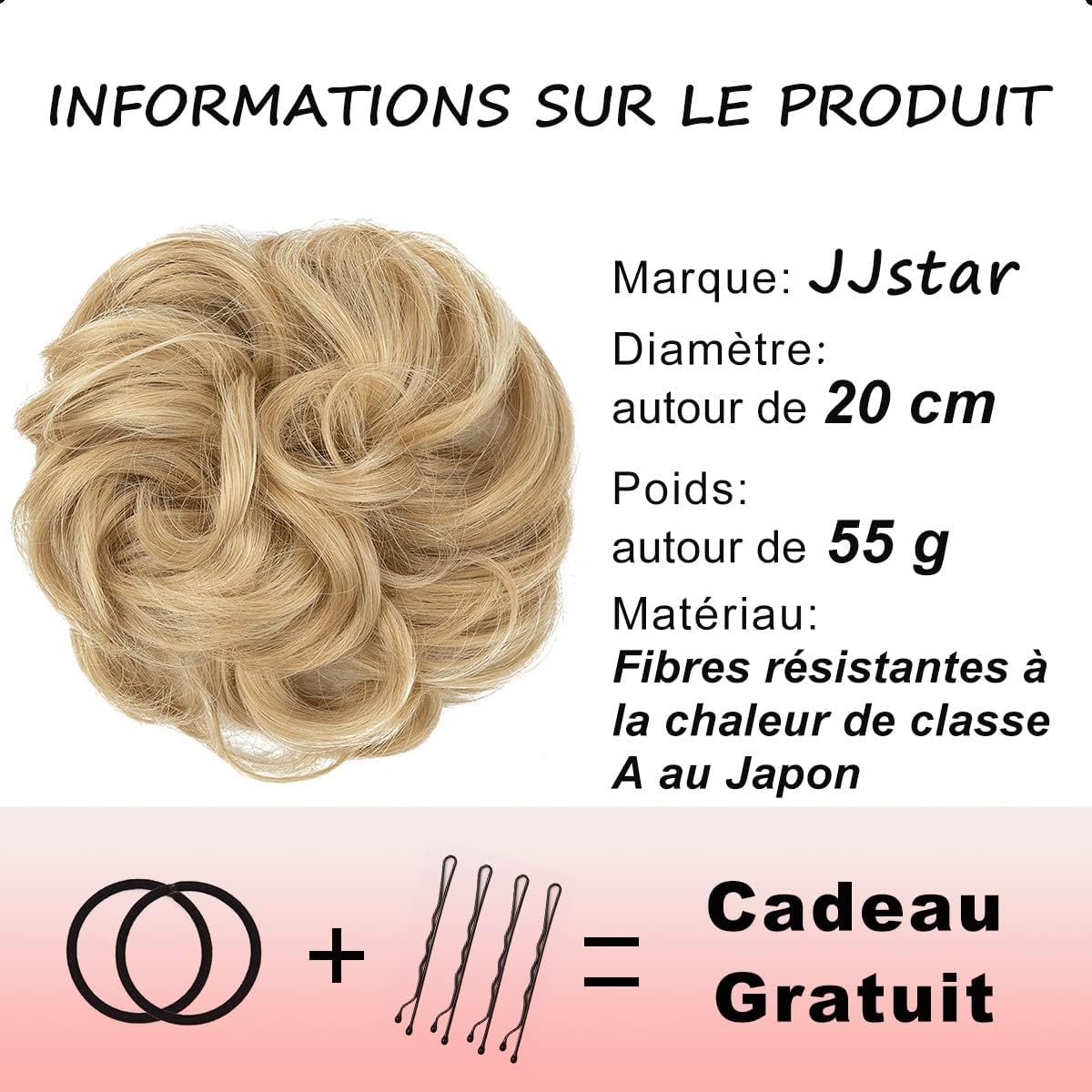 JJstar - Chignon postiche bouclé, élastique, cheveux miel, naturel