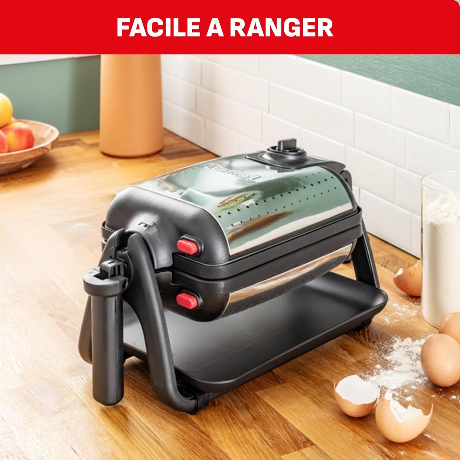Tefal - King Size Gaufrier, 1200W, poignée rotative, nettoyage facile, WM756D12