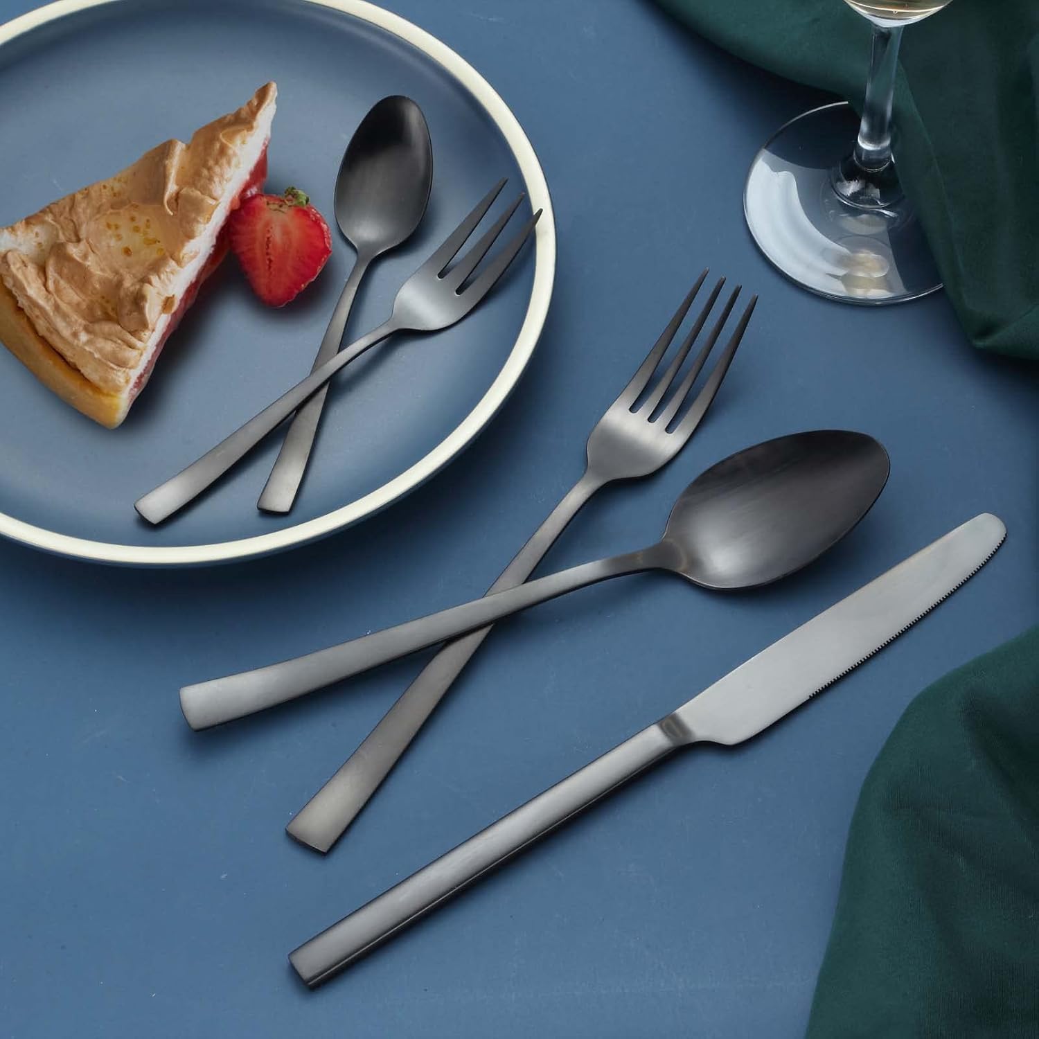 Hunnycook - couverts 60 pièces - design noir, inox, lavable, 12 pers