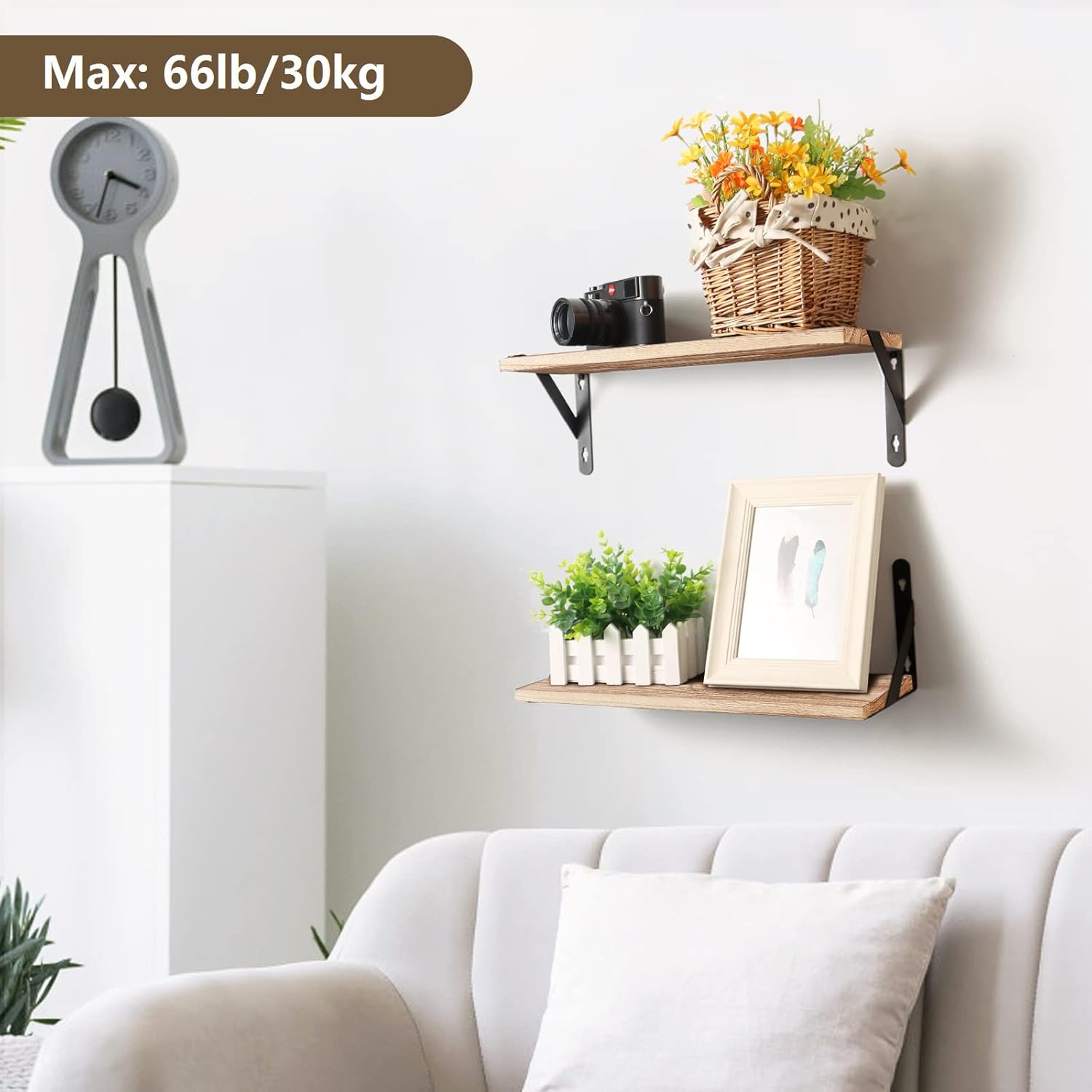 AGM - étagères murales bois, 42,5x15cm, lot de 2, multi-pièces