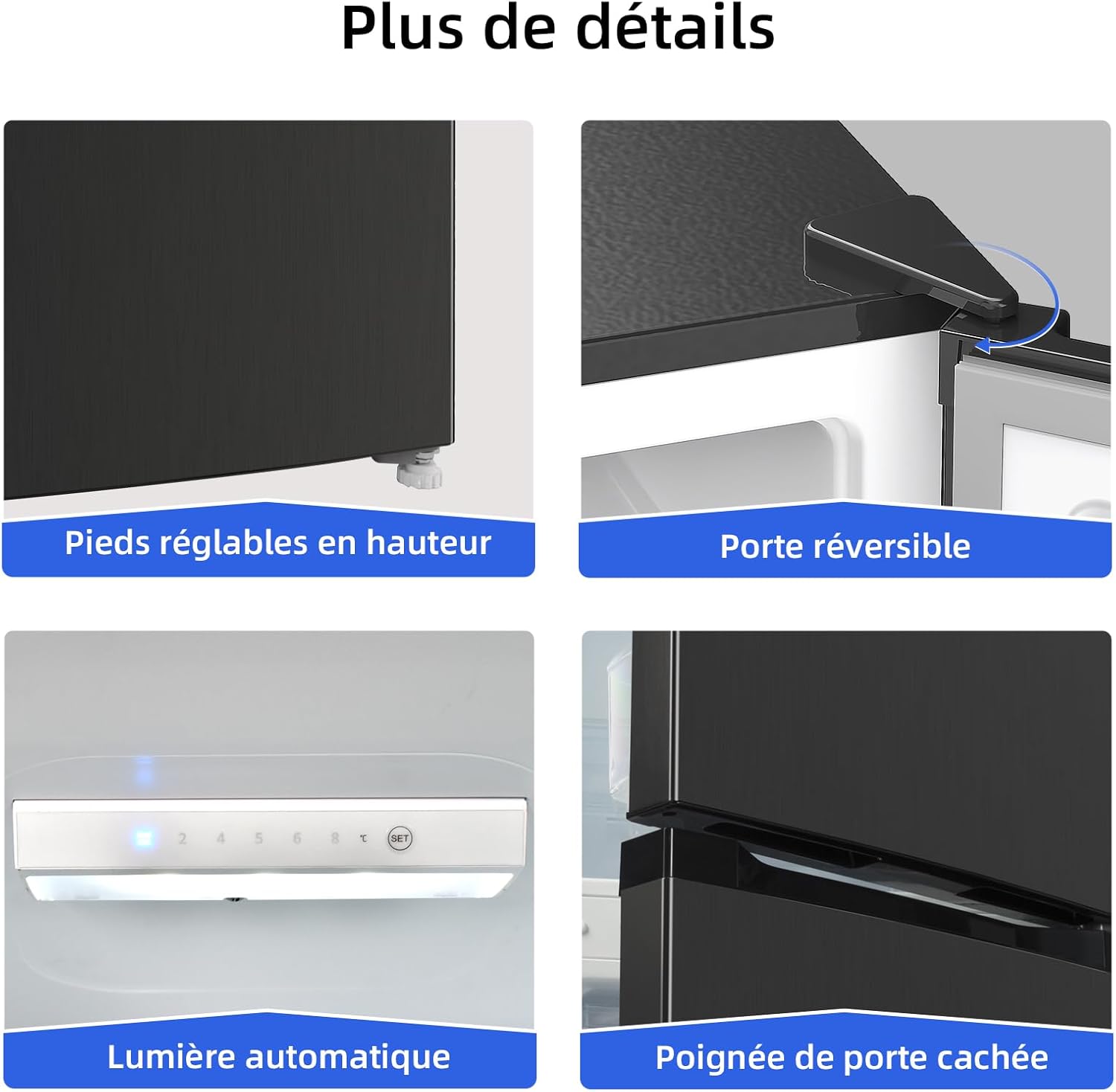 CHIQ - Réfrigérateur bas série FBM - 262L, inox, portes réversibles, low frost, silencieux, garantie 12 ans - FBM260L