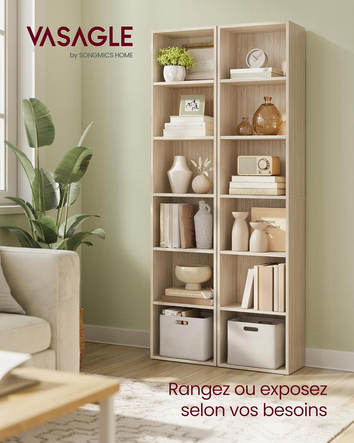 VASAGLE - bibliothèque sur 6 niveaux - 24x40x178,5 cm - rangement ouvert LBC167L01