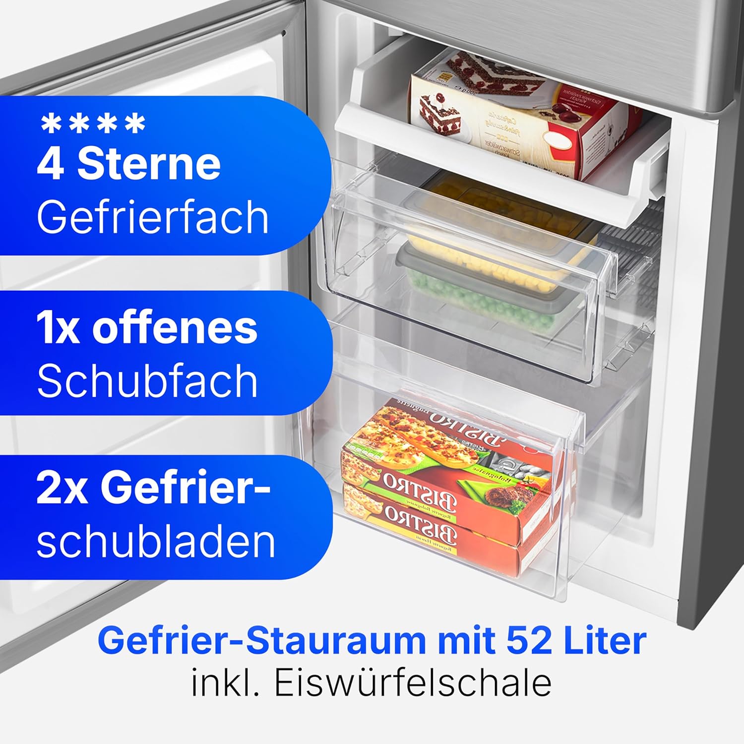 Bomann - réfrigérateur combiné inox 142,5x49,5x56 cm - 173L, LED, alarme, économie KG7359