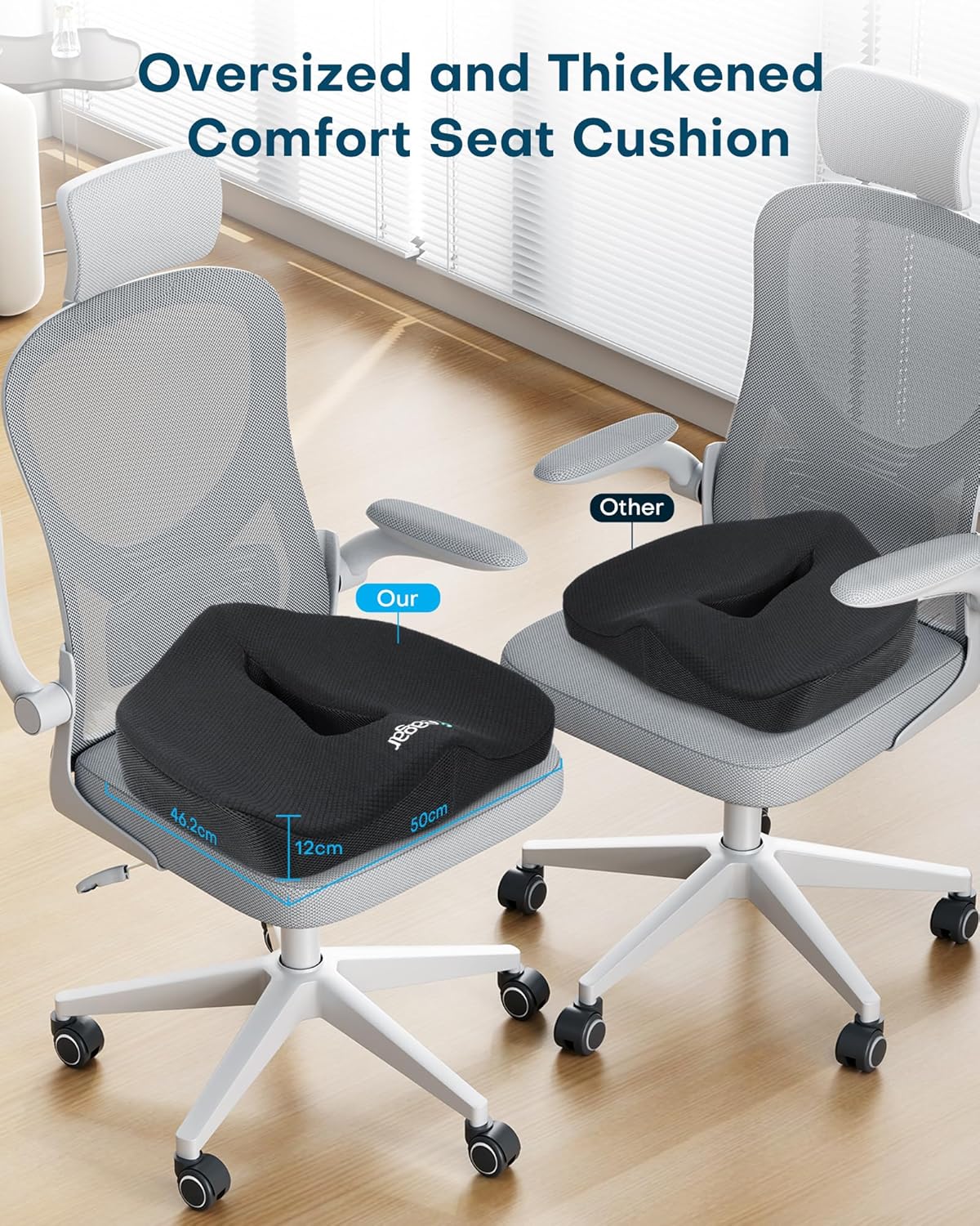 Feagar - Coussin Coccyx Série XXL - 51x46x12 cm - Mémoire de forme, ergonomique