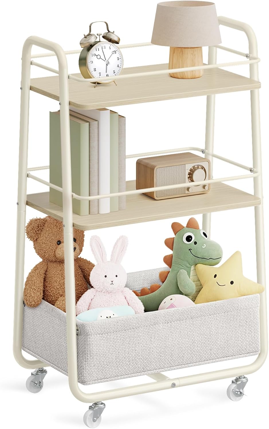 VASAGLE - LILEA Collection - chariot 3 niveaux, étagères tissu, beige/blanc, LRC001LL02