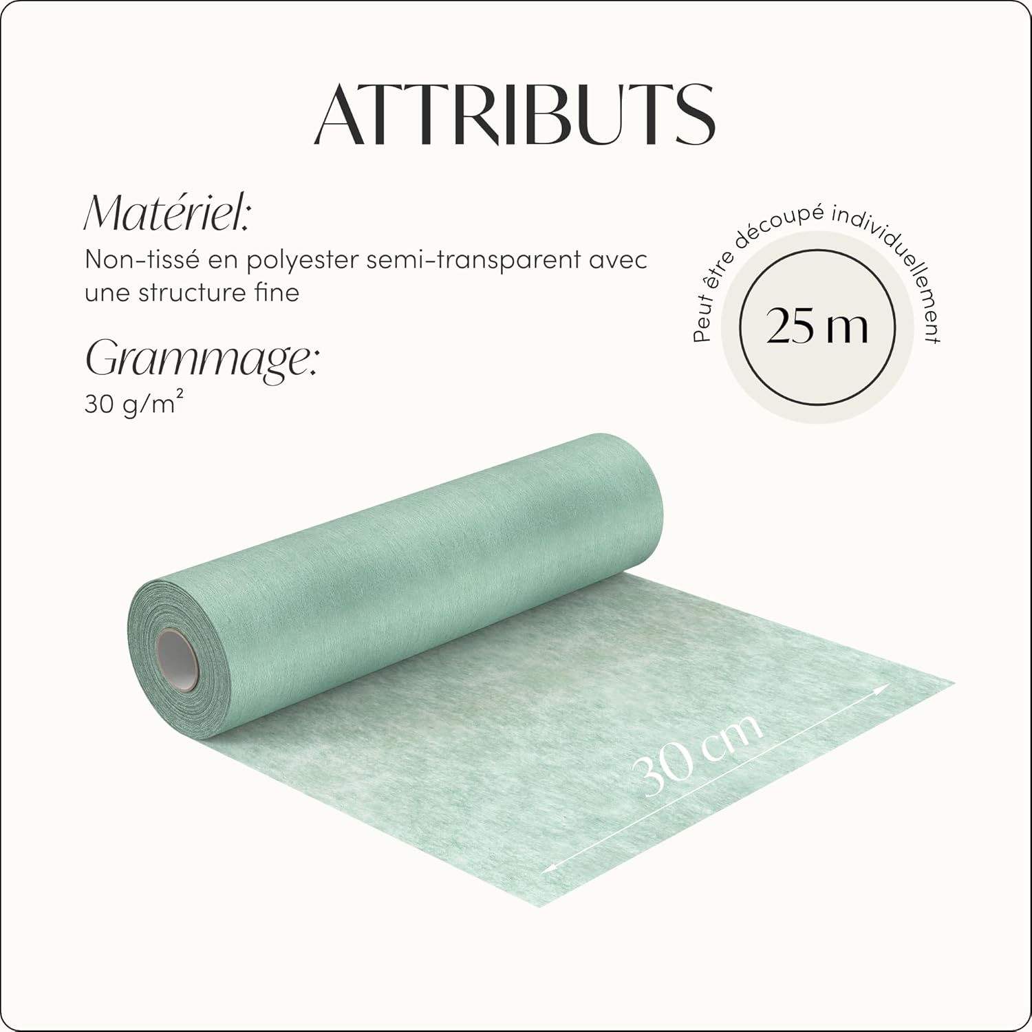 100%Mosel - Chemin de table, vert eucalyptus - 30x2500cm - non-tissé décoratif pour fêtes