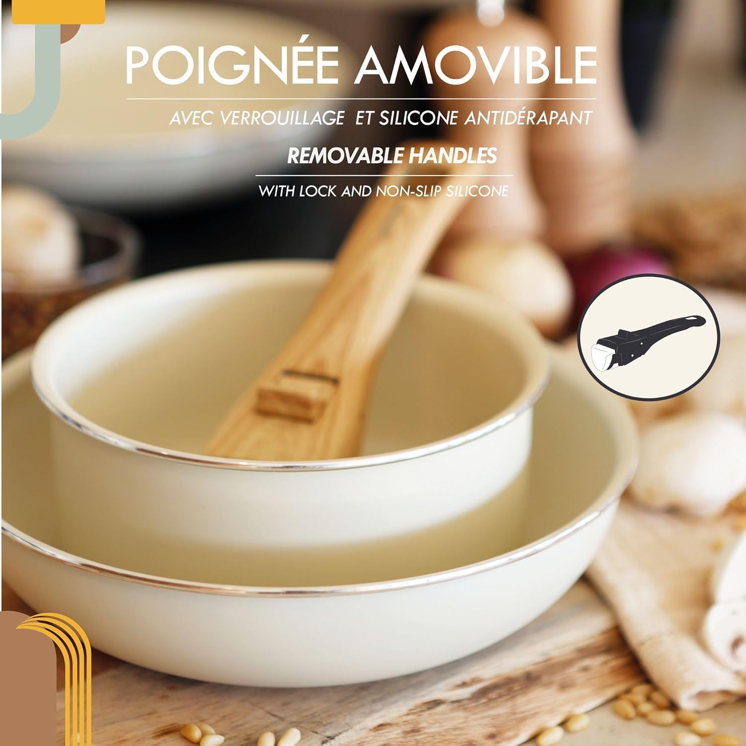 MENASTYL - Colorama - 2 poêles, 2 casseroles, poignée amovible - céramique induction