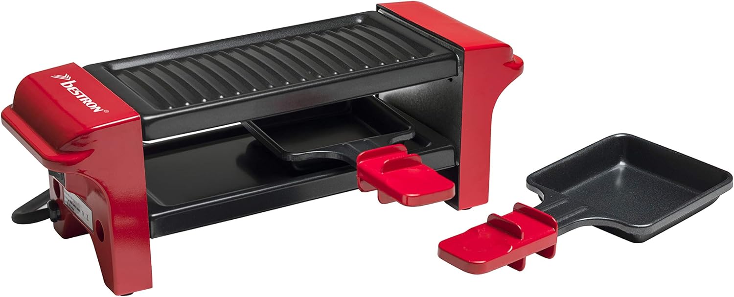 Bestron - Mini Raclette 2 pers, 350W, antiadhésif, Rouge/Noir