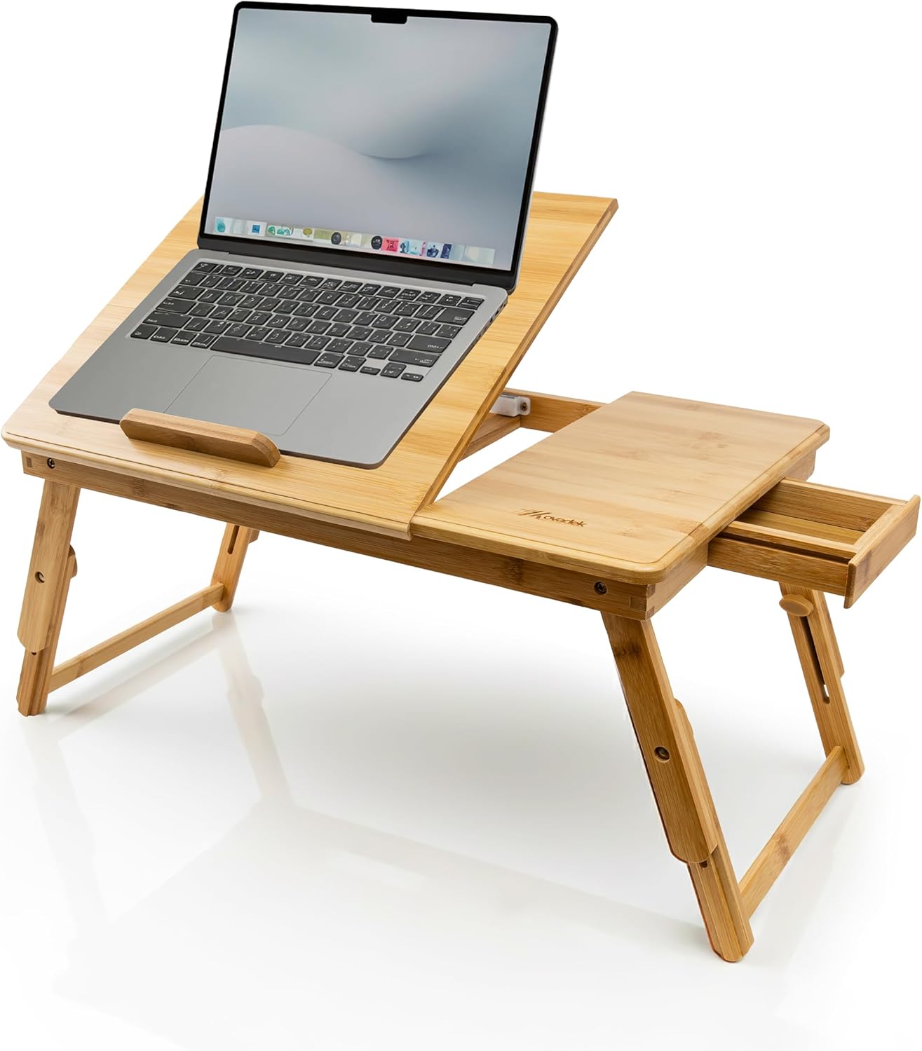 Table de lit en bambou – réglable, avec tiroir, tapis souris, 60x34cm, organisateur câbles