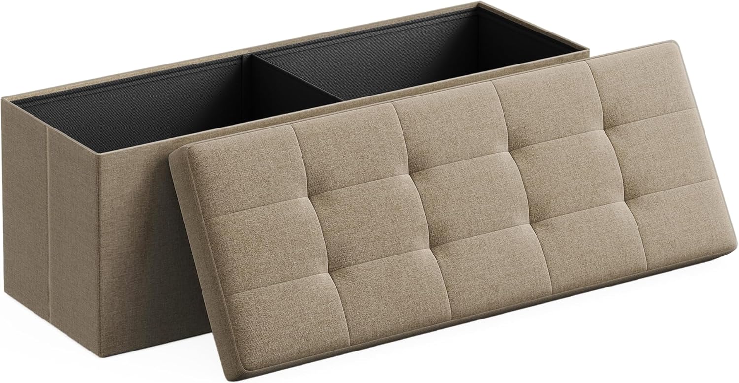 SONGMICS - Mazie Collection - banc pliable 110 cm, rangement bout de lit, montage facile, marron camel, LSF077R01