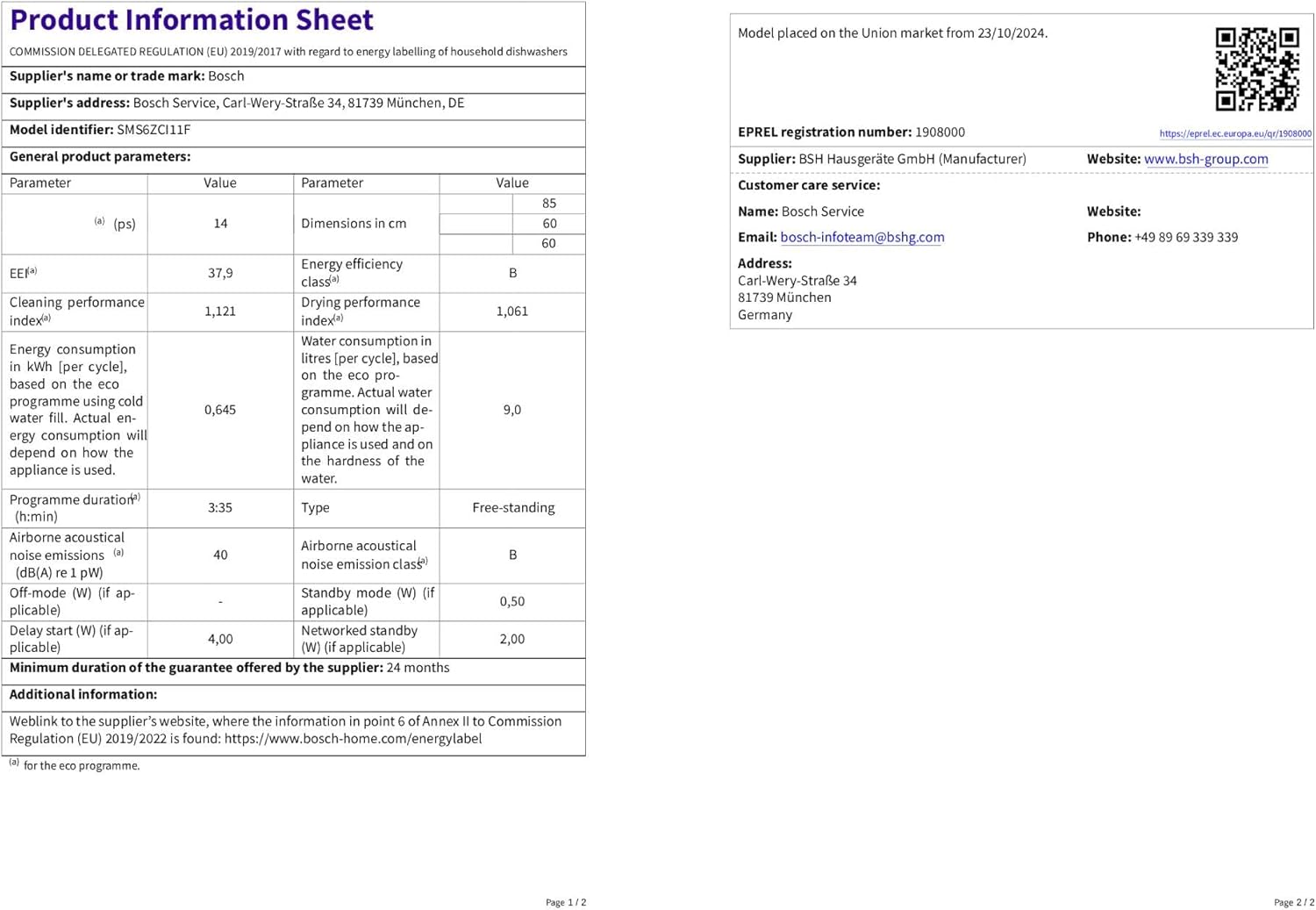 Bosch - série 6 - 60cm - lave-vaisselle pose libre acier brossé SMS6ZCI11F