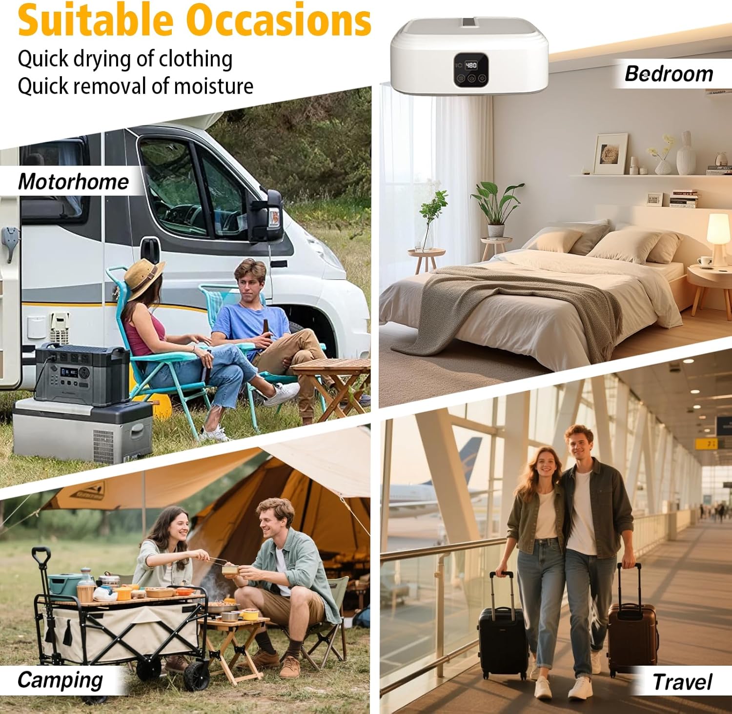 Sèche-linge portable pliable, minuterie 8h, UV, LED, chauffage PTC