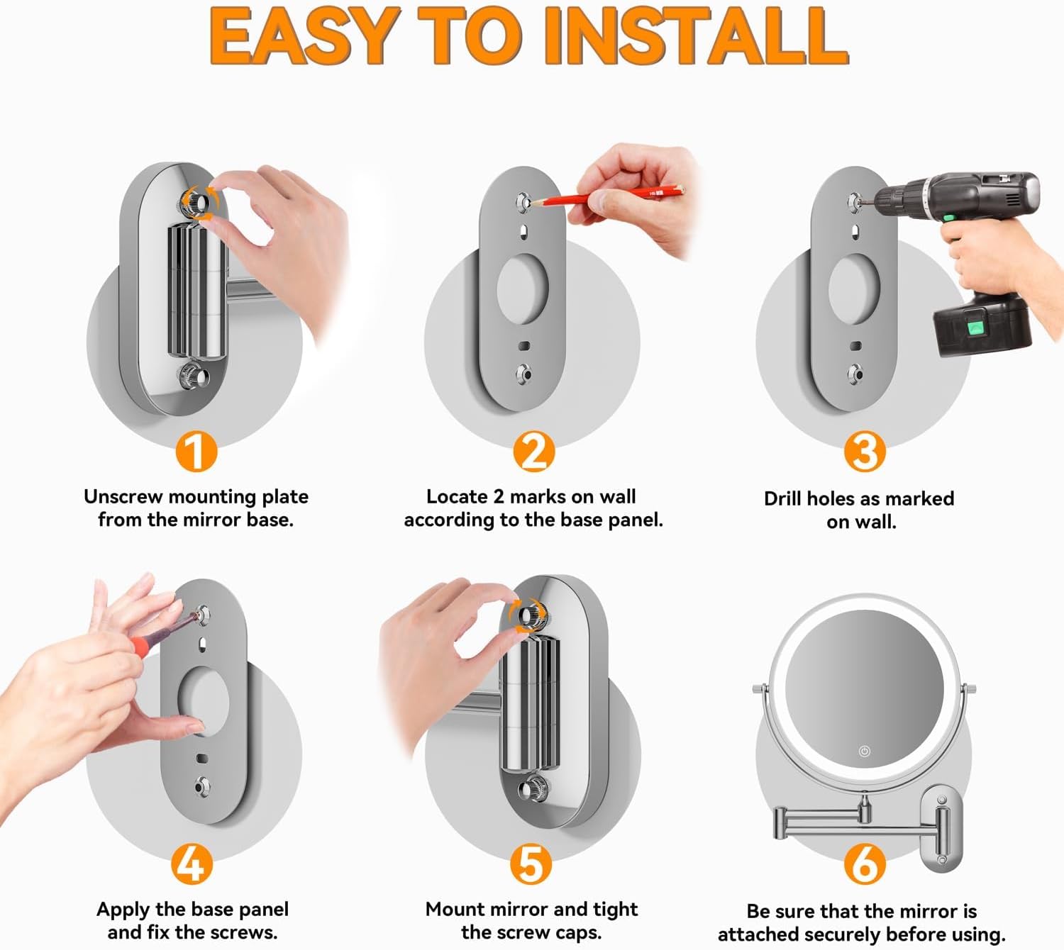 Auxmir - miroir mural LED 8