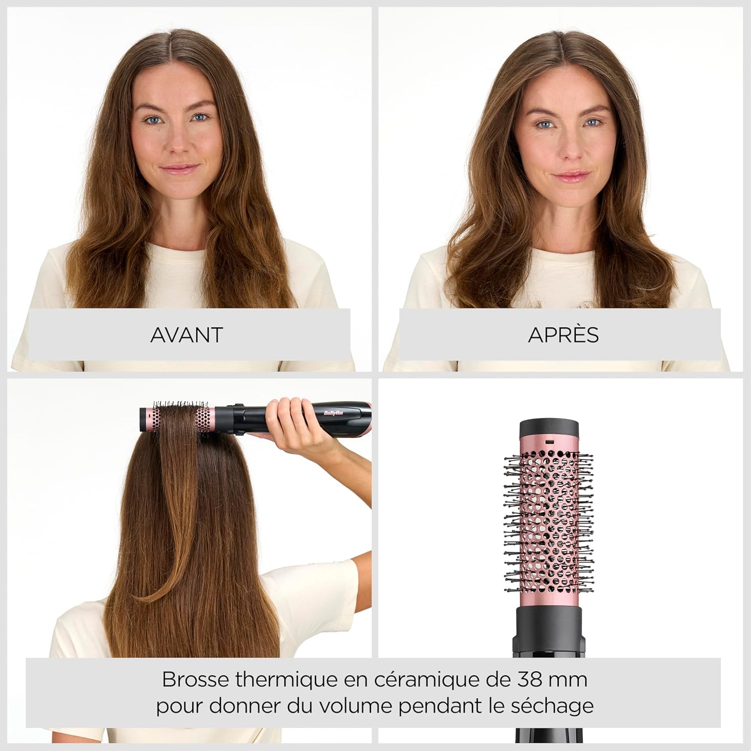 BaByliss - Brosse soufflante Perfect Finish - 3 accessoires - 2 températures, ionique, bouton air froid - AS126E