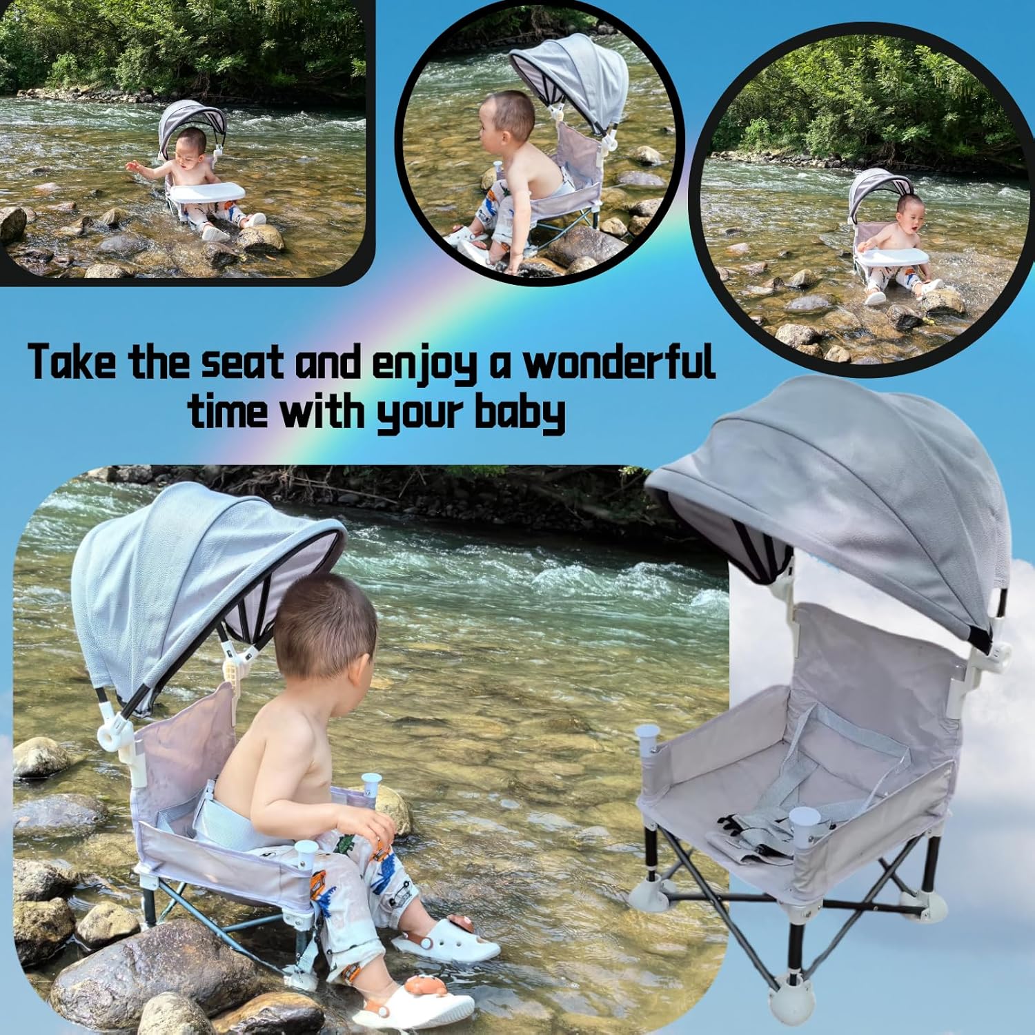 Little Bean - rehausseur pliable, plateau amovible, portable, bleu