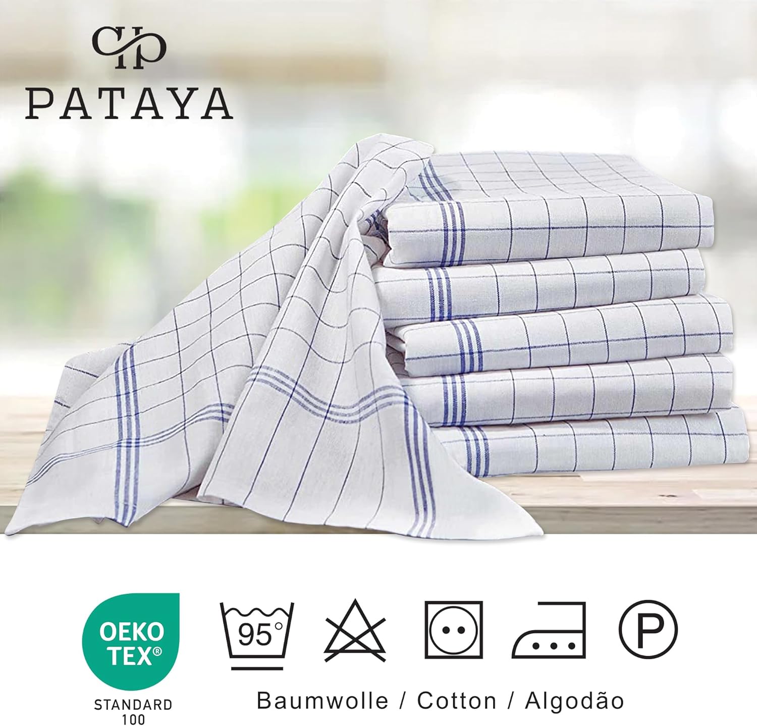 Pataya - torchons de cuisine lot de 10 - 50x70 cm - coton bleu absorbant