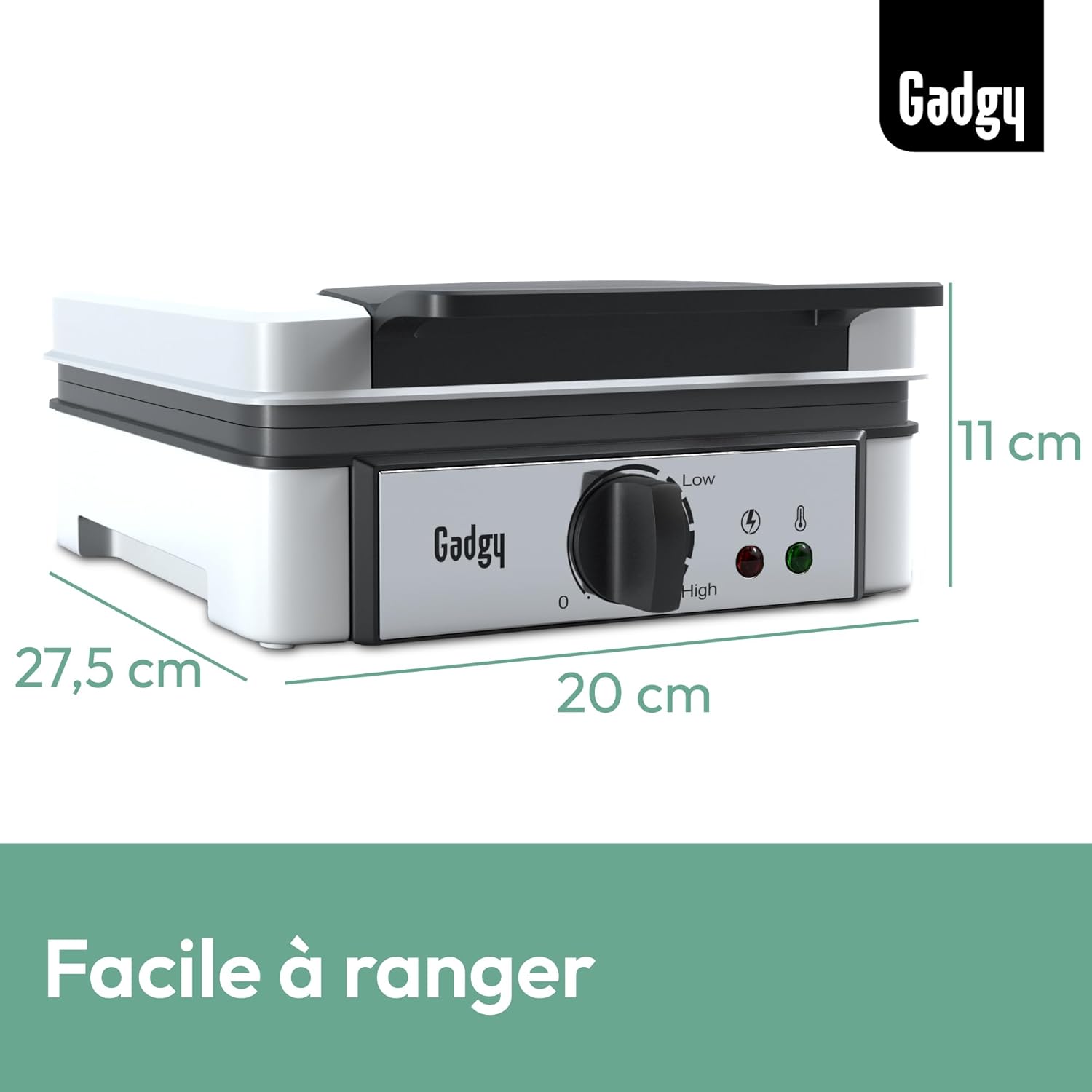 Gadgy - Gaufrier professionnel, 4x 8x8cm, 1200W, rapide et thermostat