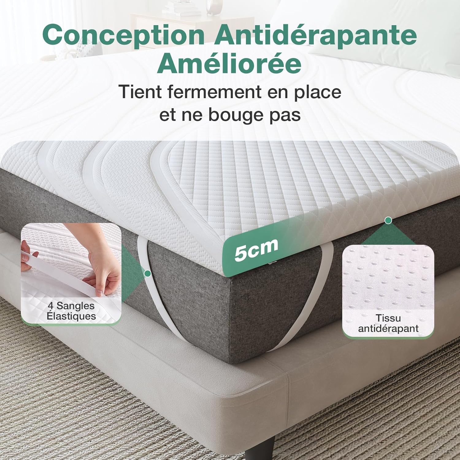 Novilla - Surmatelas Gel Mémoire - 120x200 cm - 5 cm, doux, antidérapant, lavable