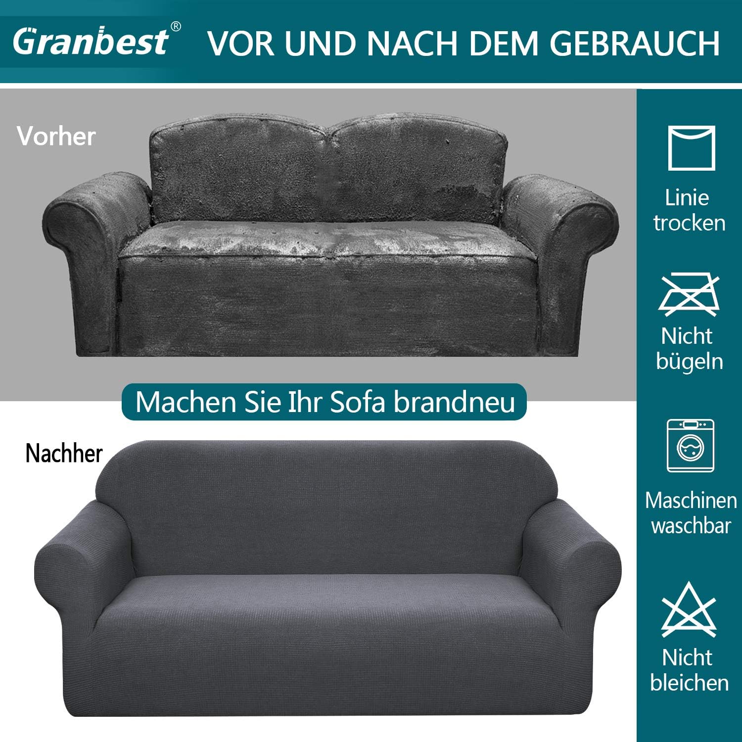 Granbest - housse canapé stretch imperméable 2 places, gris, spandex jacquard